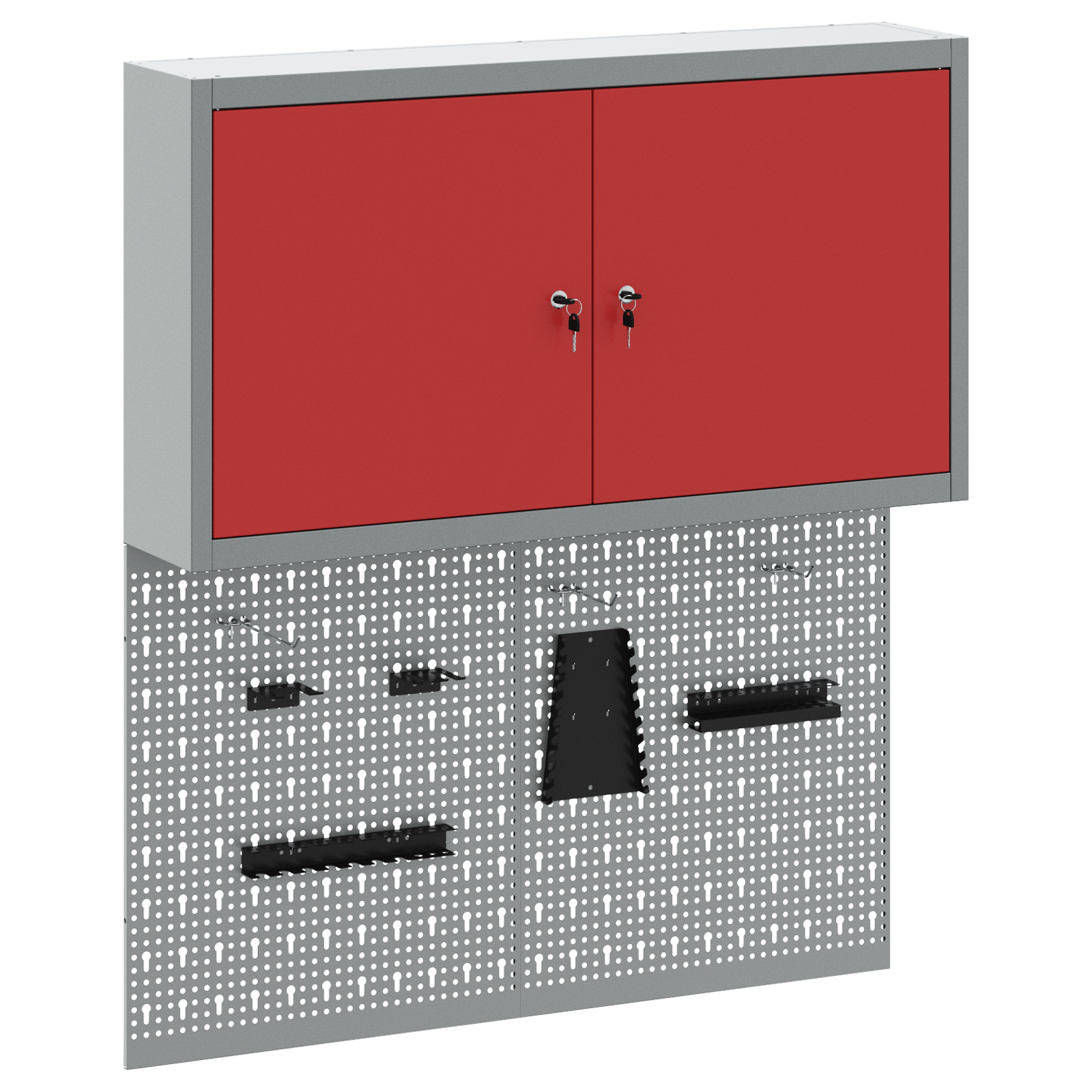 3 Piece Tool Cabinet and Pegboard Set Wall Mounted Red Metal - Image 2