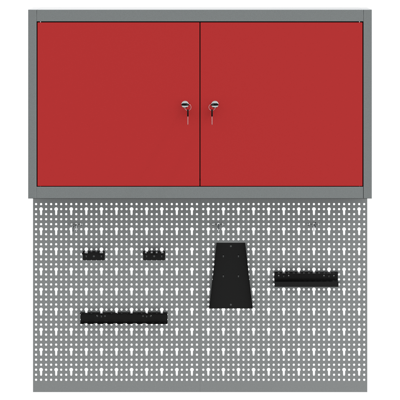 3 Piece Tool Cabinet and Pegboard Set Wall Mounted Red Metal - Image 7