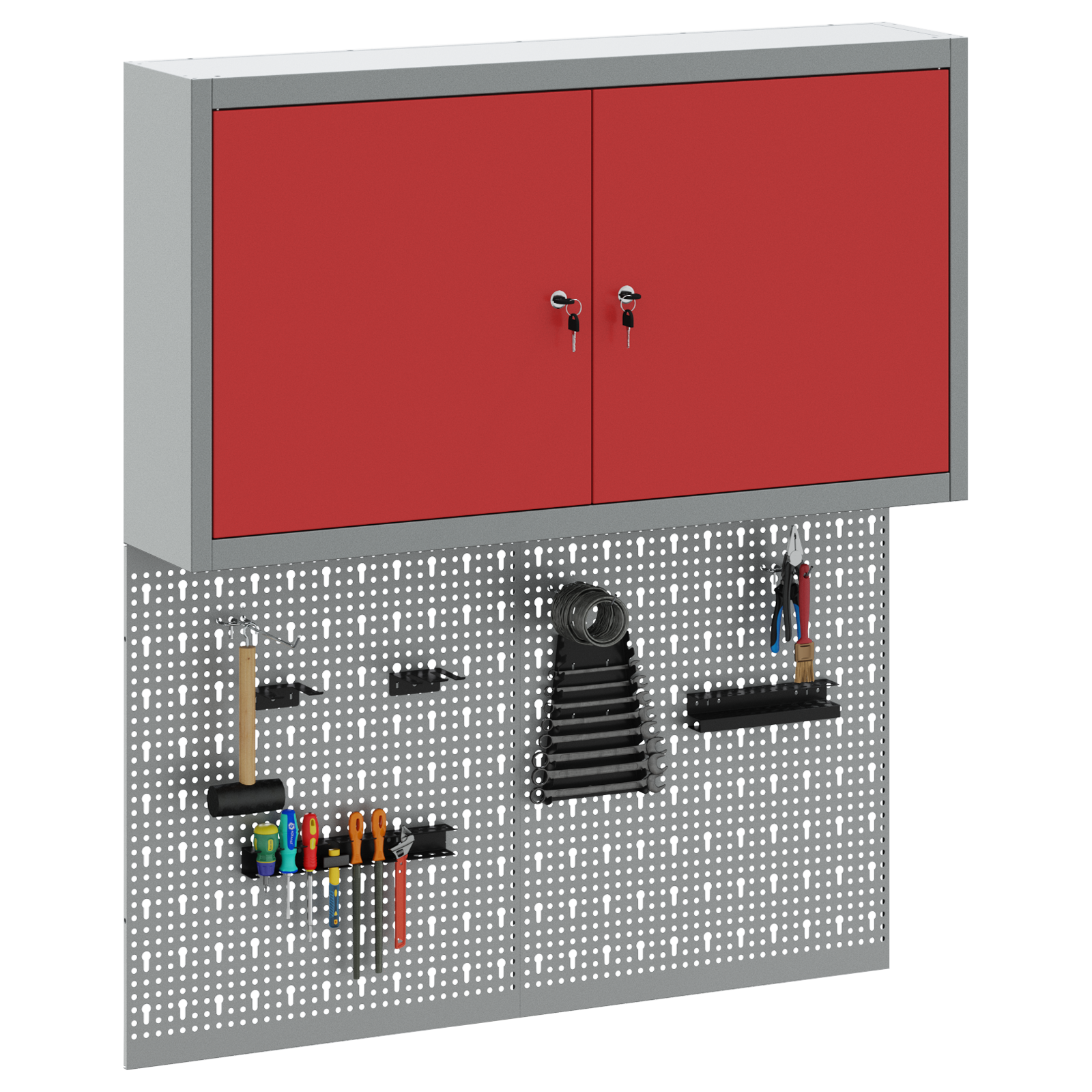 3 Piece Tool Cabinet and Pegboard Set Wall Mounted Red Metal - Image 3