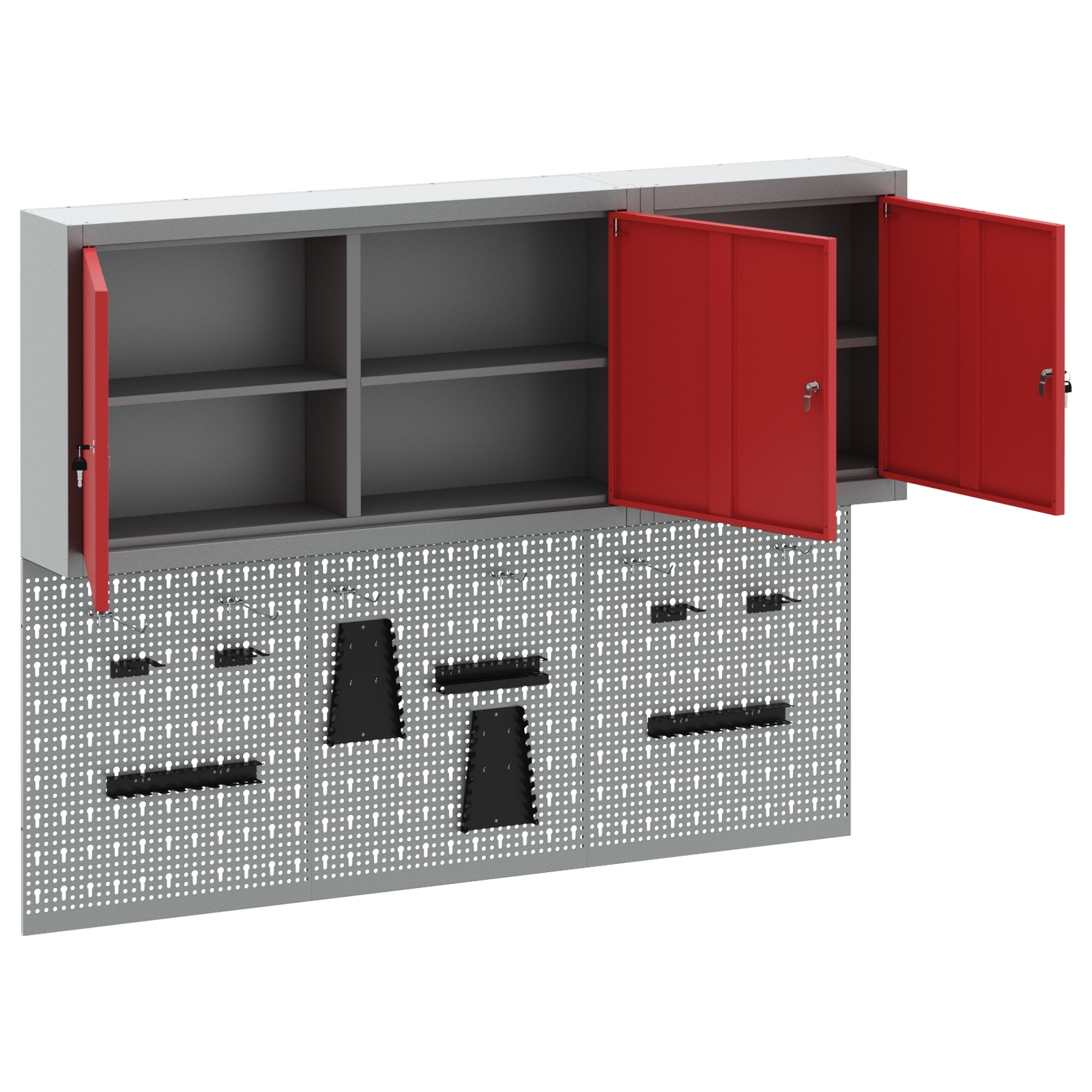 5 Piece Tool Cabinet and Pegboard Set Wall Mounted Red Metal - Image 5