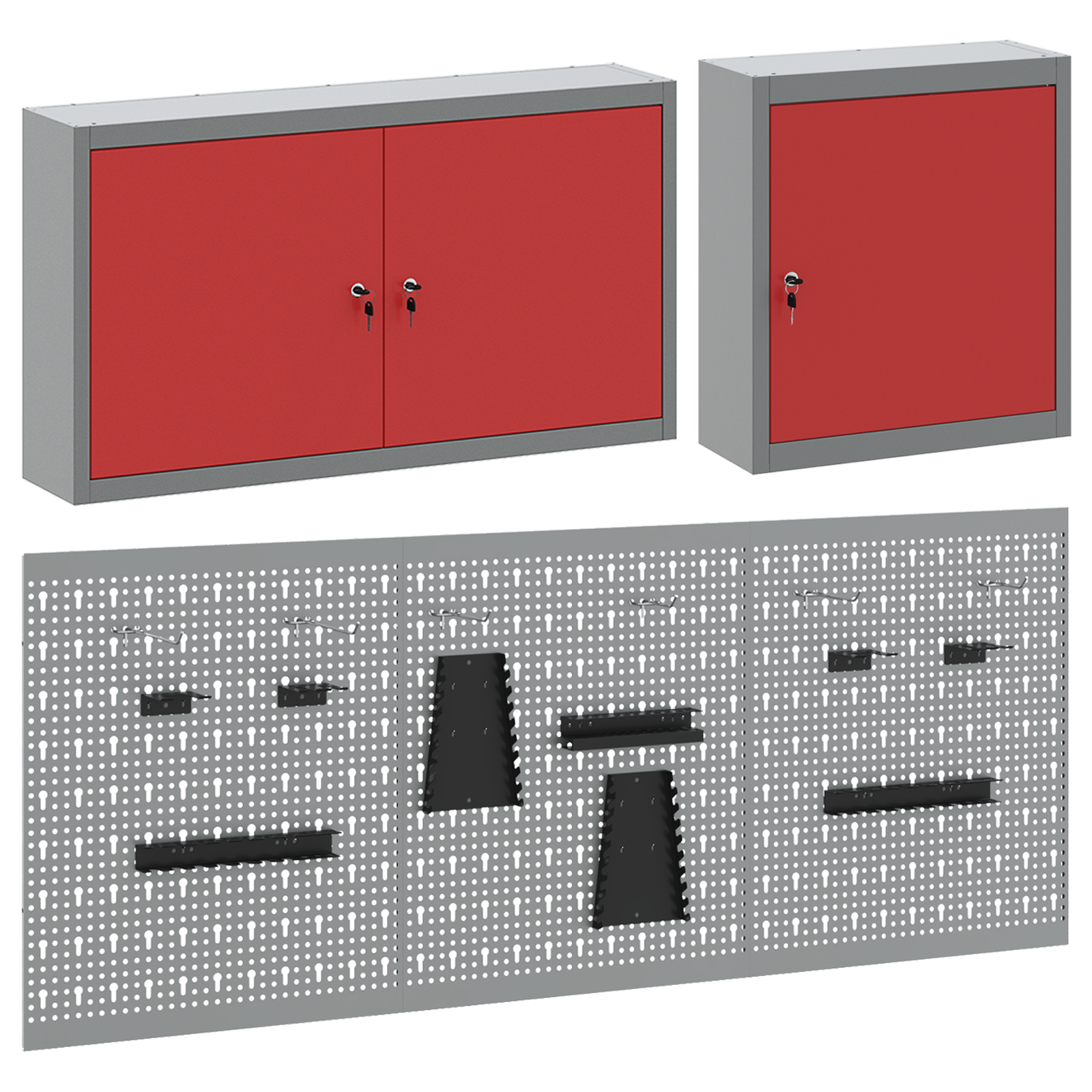 5 Piece Tool Cabinet and Pegboard Set Wall Mounted Red Metal - Image 6