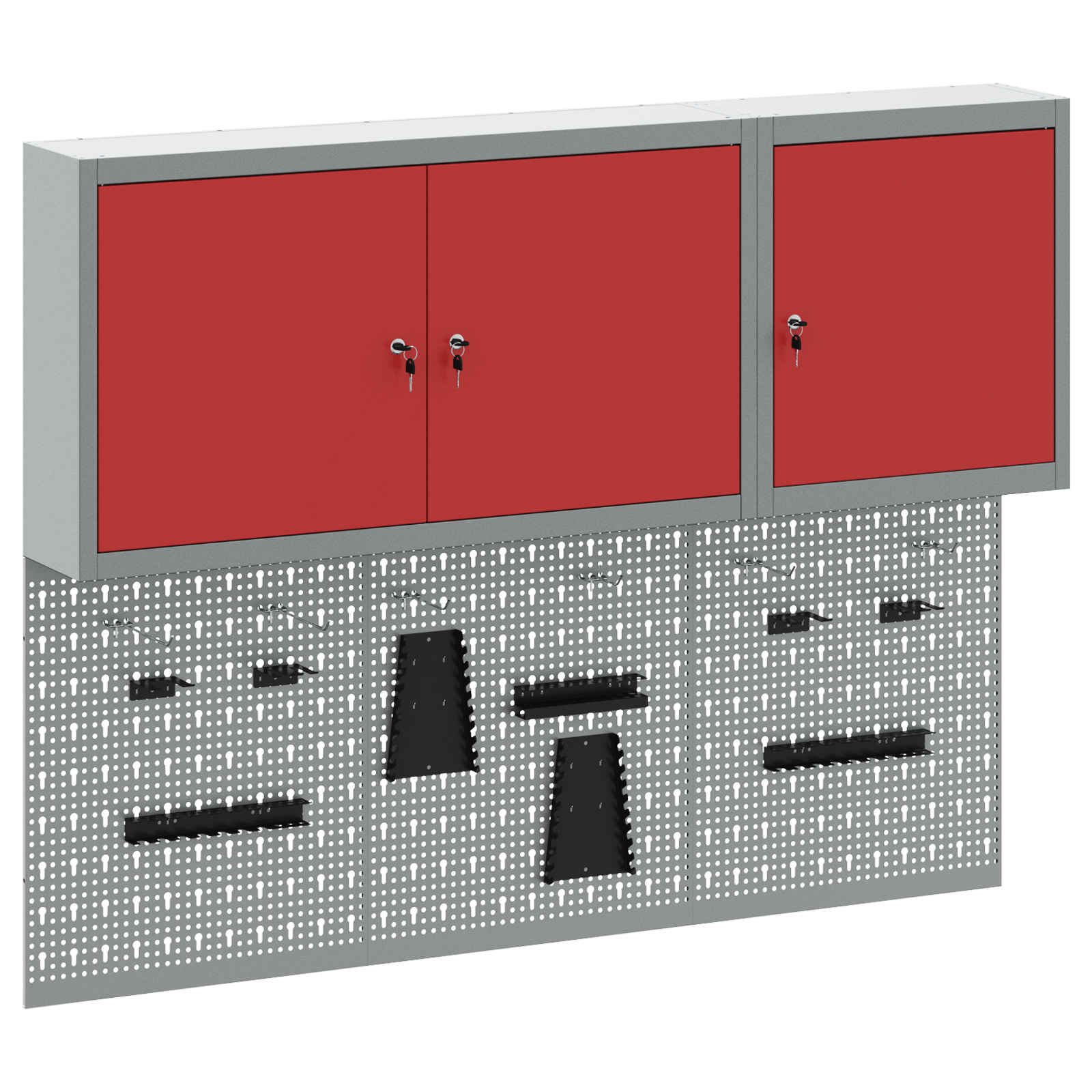 5 Piece Tool Cabinet and Pegboard Set Wall Mounted Red Metal - Image 2