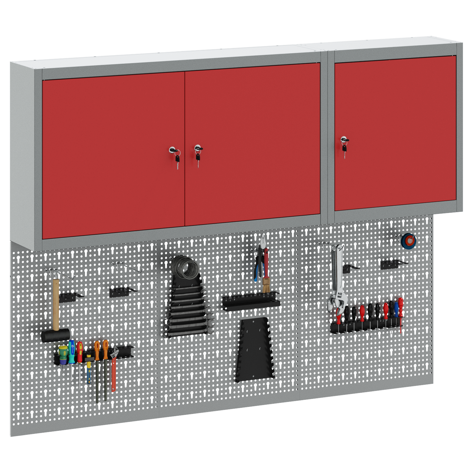 5 Piece Tool Cabinet and Pegboard Set Wall Mounted Red Metal - Image 3