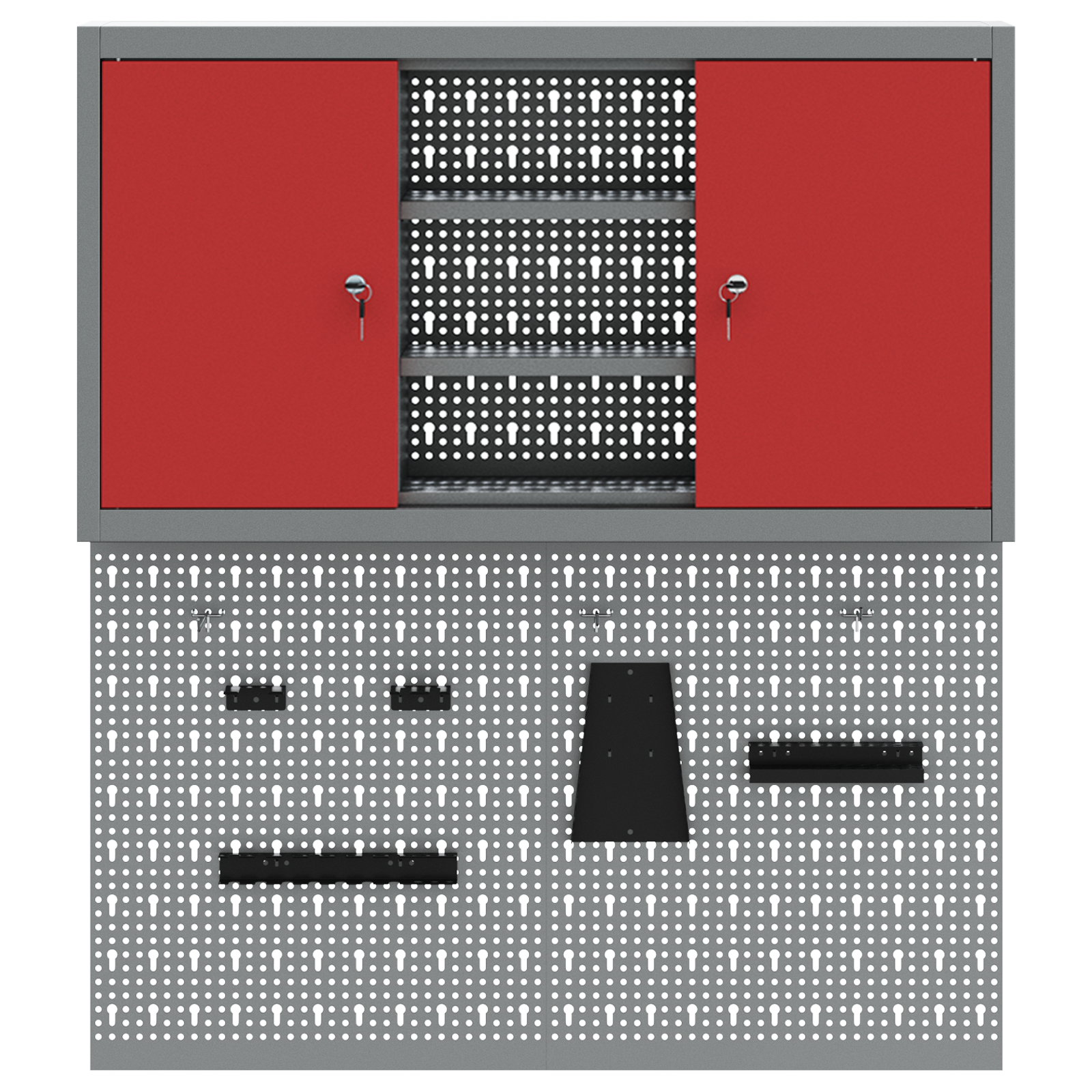 3 Piece Tool Cabinet and Pegboard Set Wall Mounted Red Metal - Image 7