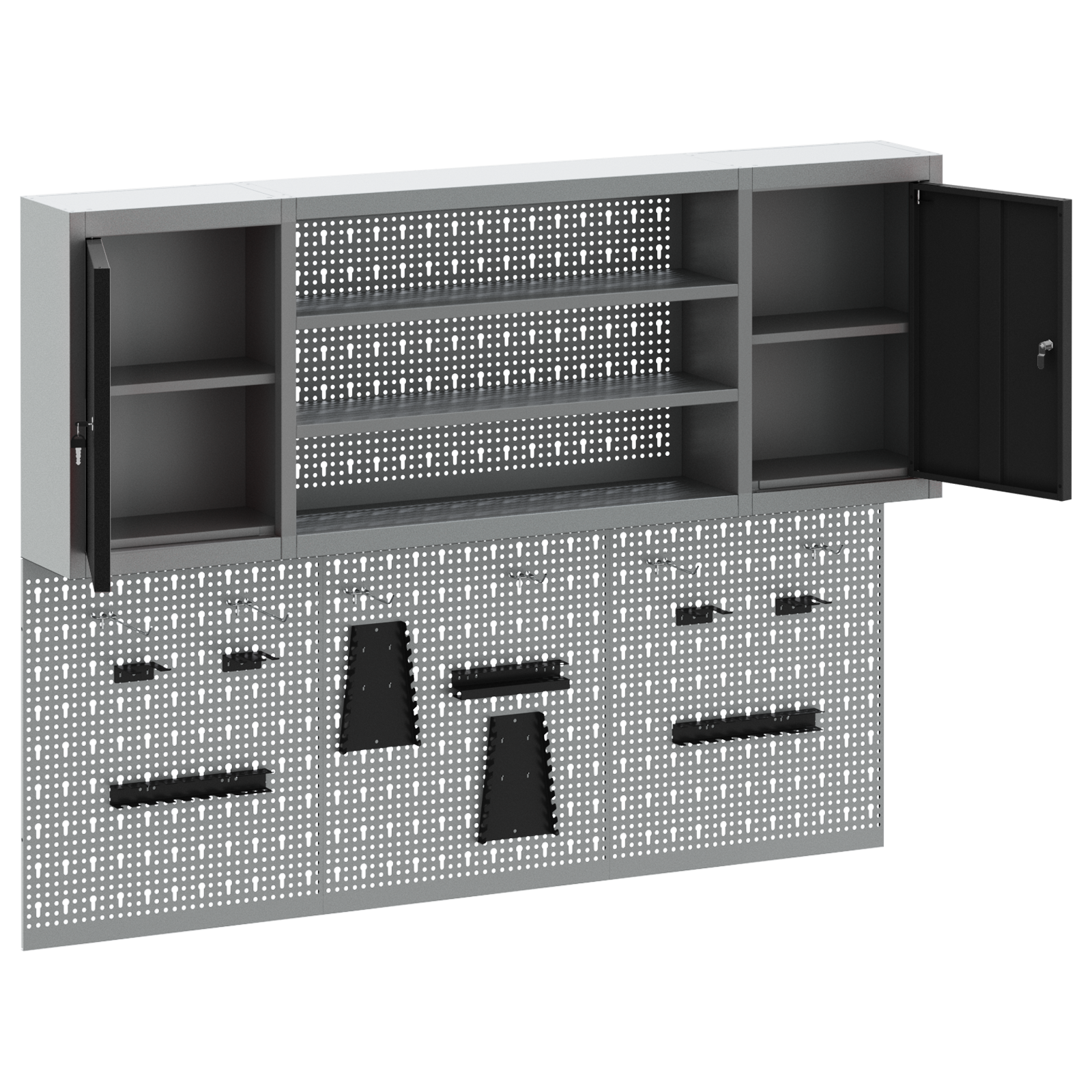 6-delts værktøjsskab og pegboard sæt vægmonteret sort metal 5 image product%2F3321408%2FP Image 3321408 WBG Angle%20%281%29 01