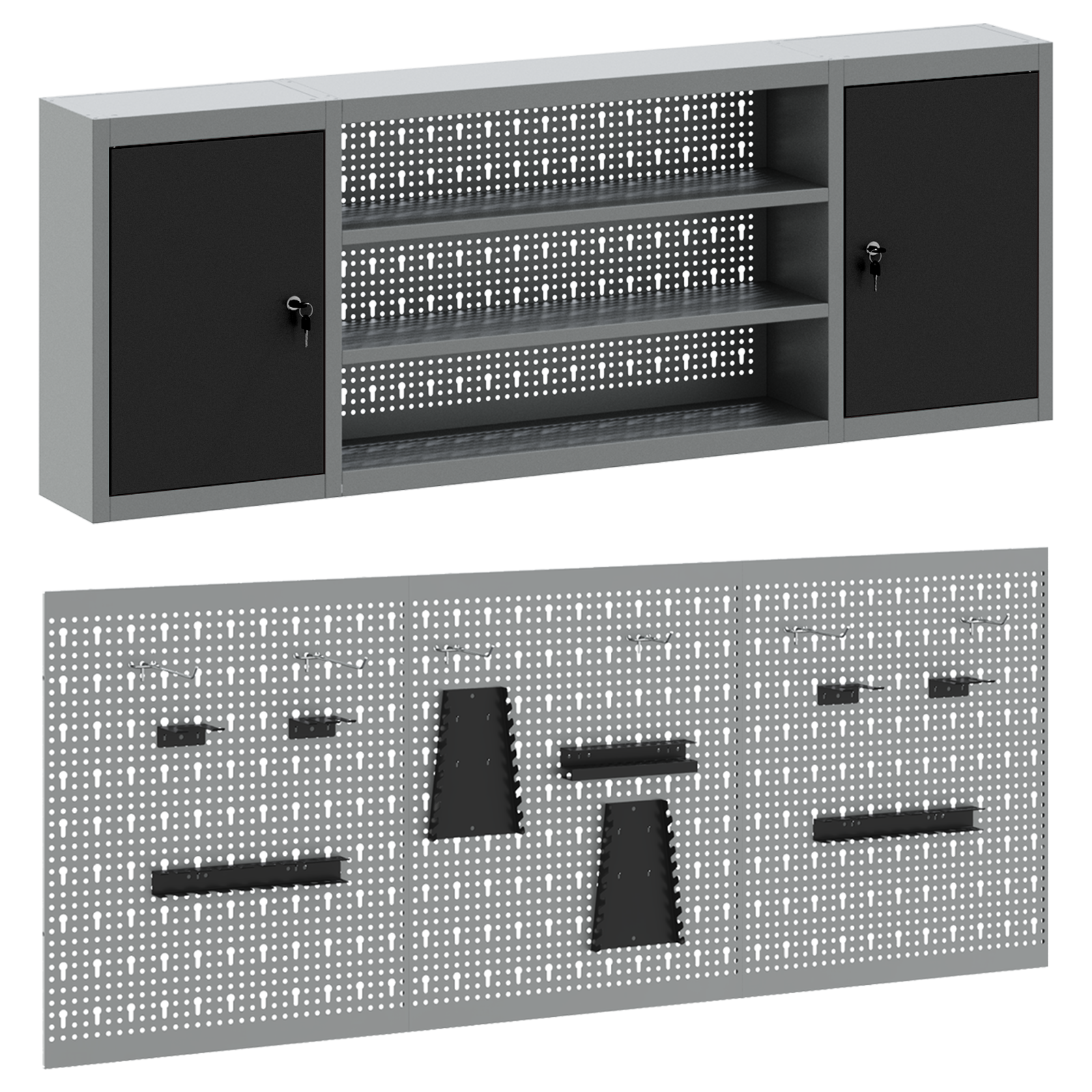 6-delts værktøjsskab og pegboard sæt vægmonteret sort metal 6 image product%2F3321408%2FP Image 3321408 WBG Angle%20%282%29 02