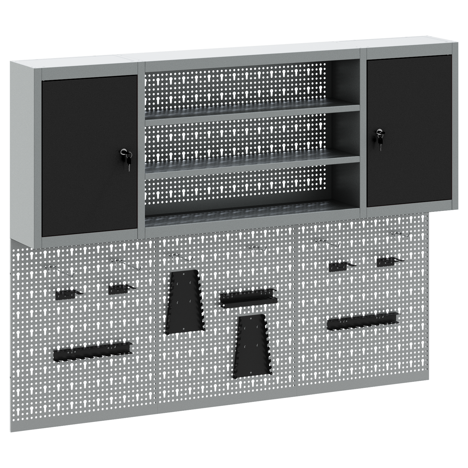 6-delts værktøjsskab og pegboard sæt vægmonteret sort metal 2 image product%2F3321408%2FP Image 3321408 WBG Angle Main 03