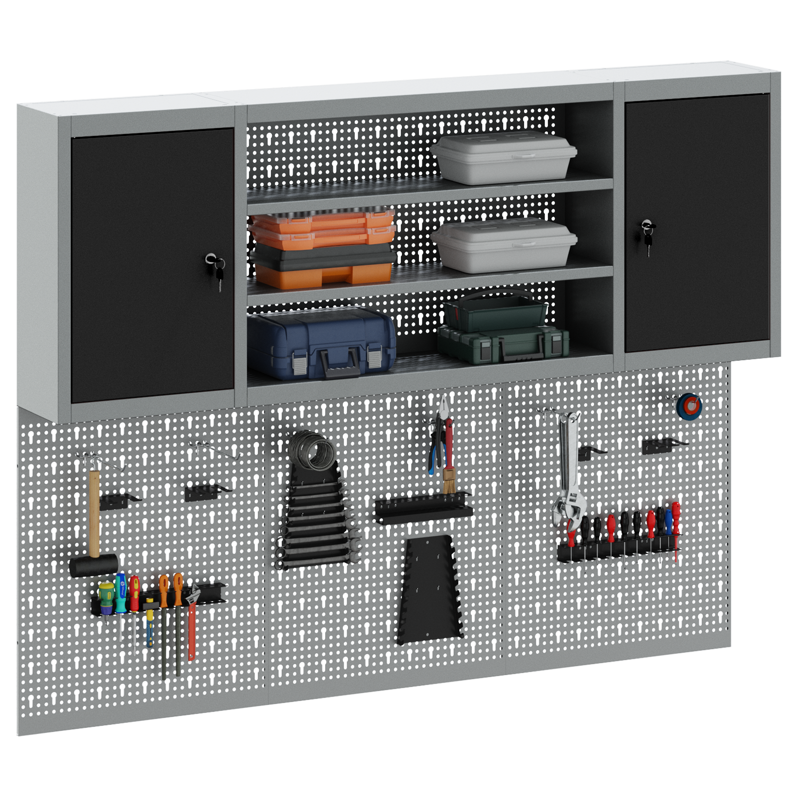 6-delts værktøjsskab og pegboard sæt vægmonteret sort metal 3 image product%2F3321408%2FP Staged 3321408 WBG Mood 01