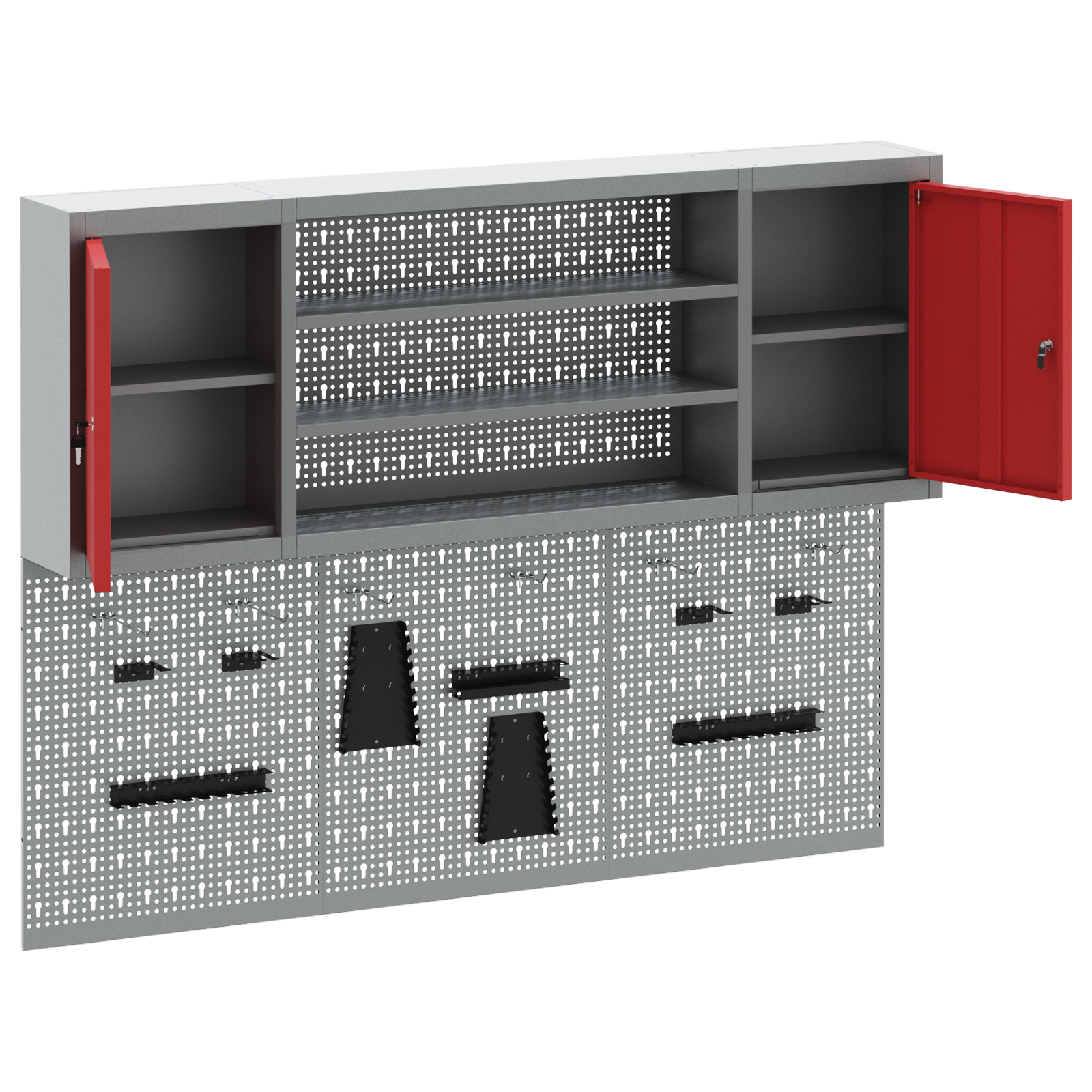 6 Piece Tool Cabinet and Pegboard Set Wall Mounted Red Metal - Image 5