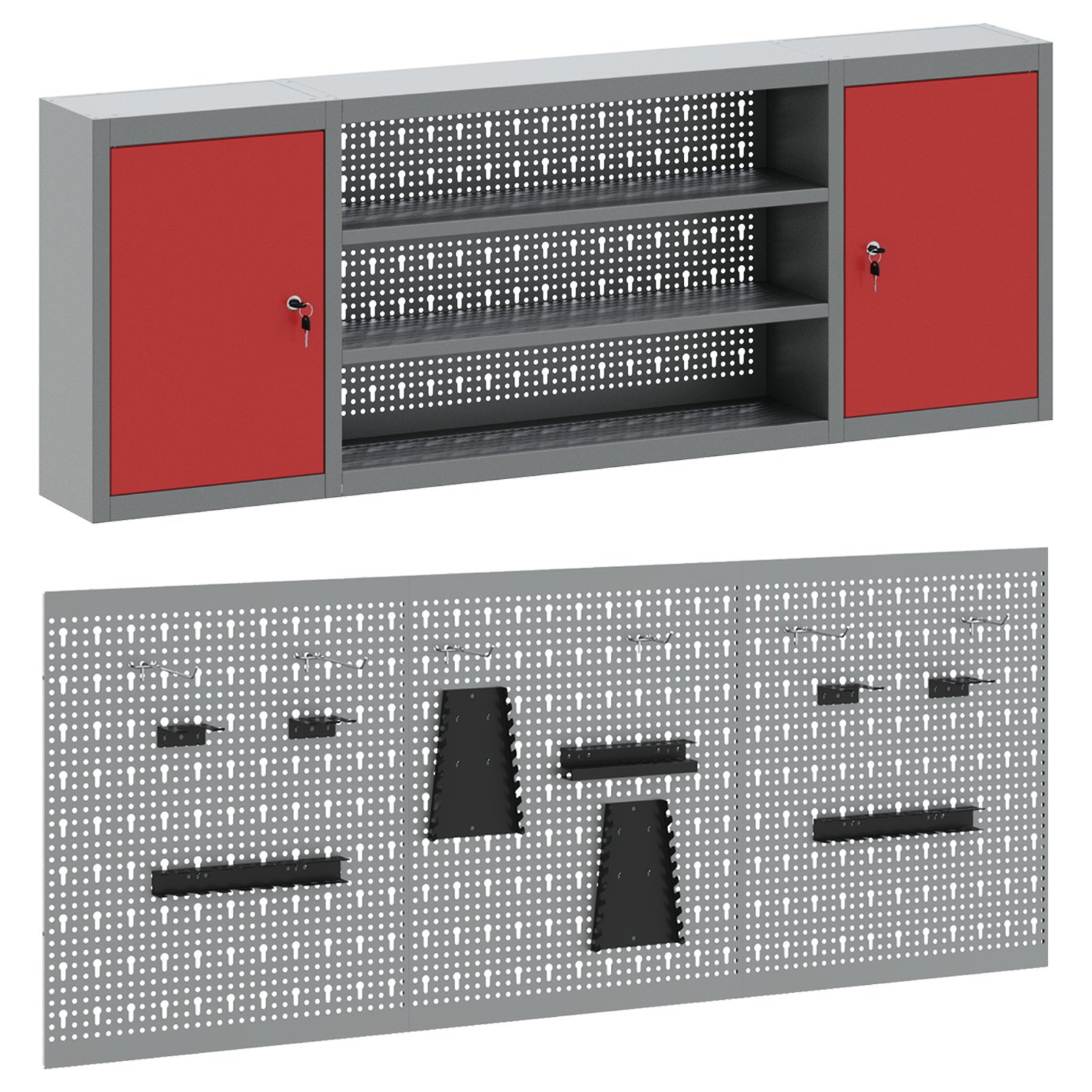 6 Piece Tool Cabinet and Pegboard Set Wall Mounted Red Metal - Image 6