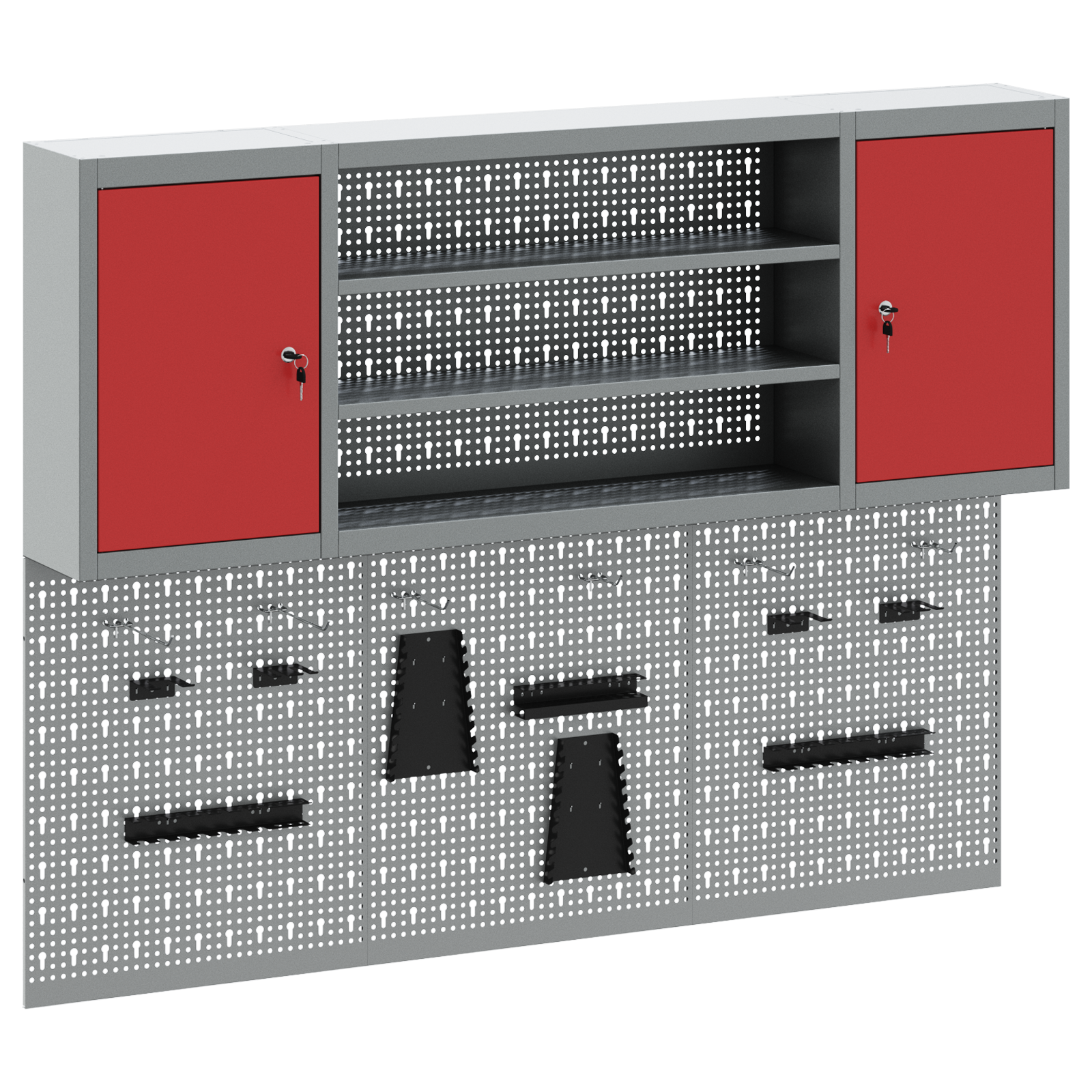 6 Piece Tool Cabinet and Pegboard Set Wall Mounted Red Metal - Image 2