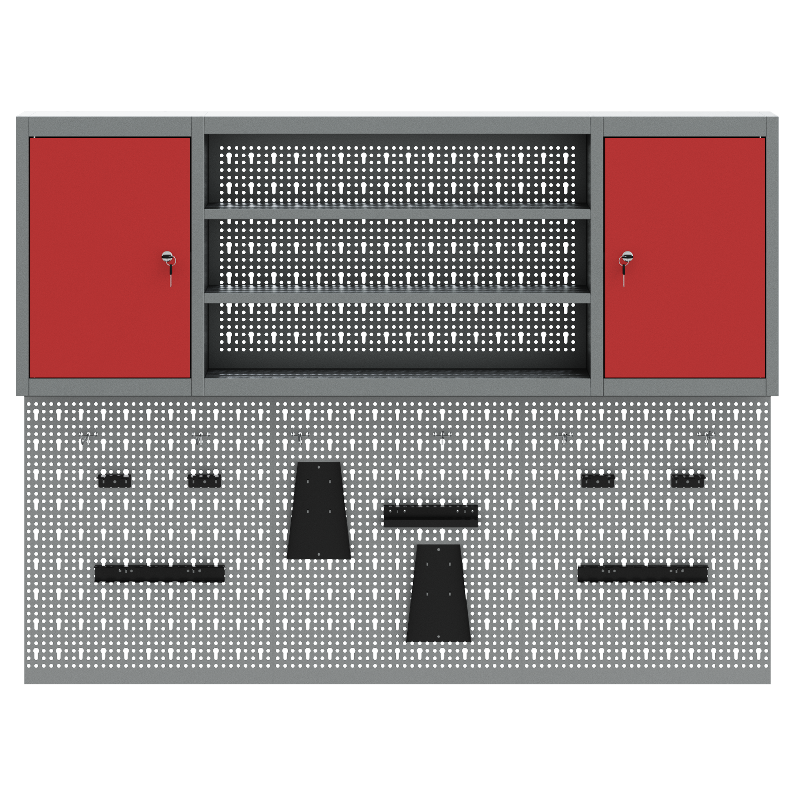6 Piece Tool Cabinet and Pegboard Set Wall Mounted Red Metal - Image 7