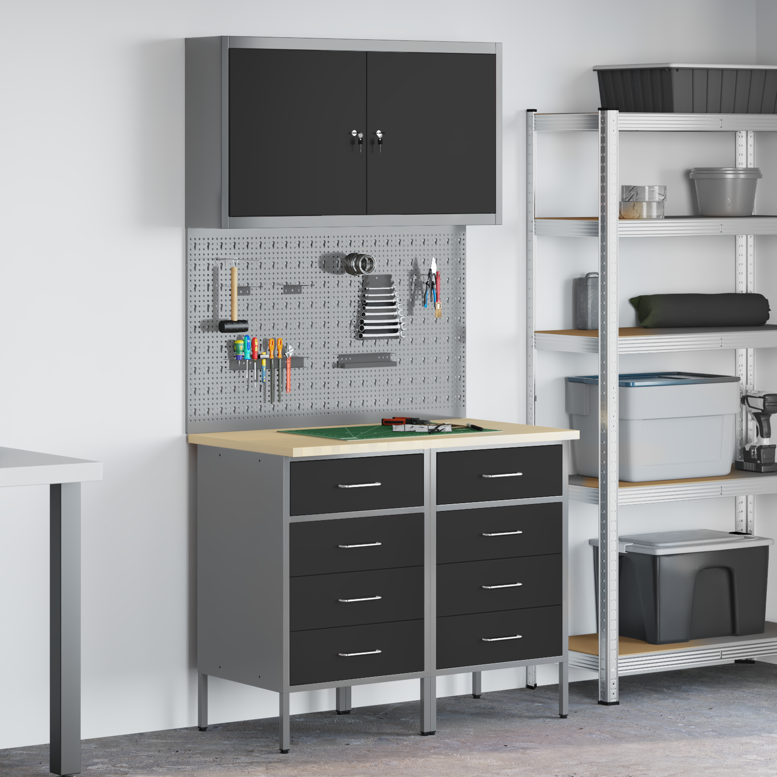 5 Piece Work Bench Set Black Steel