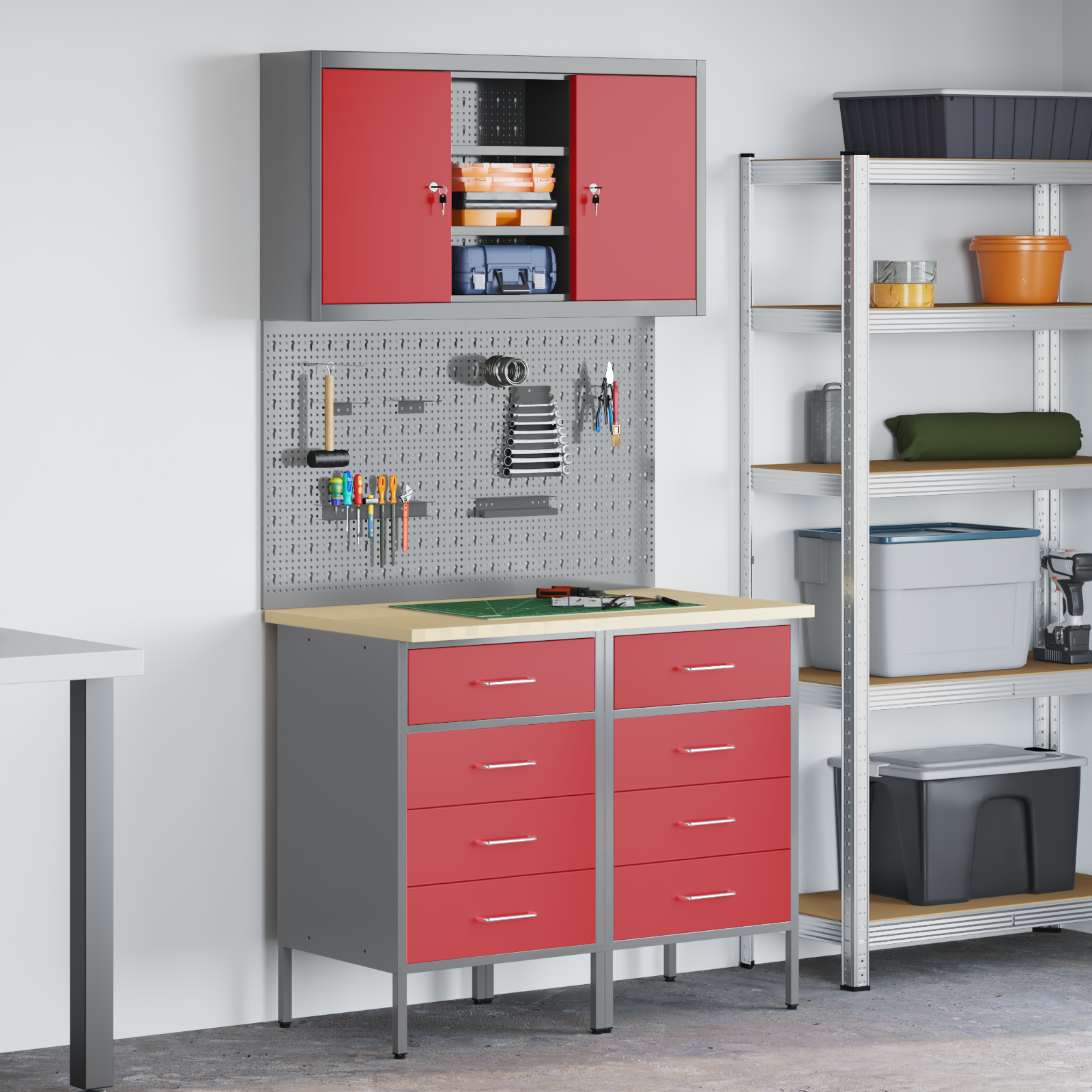 Set banc de lucru, 5 piese, roșu, oțel 3321423 Set banc de lucru, 5 piese, roșu, oțel 3321423 - imagine 1