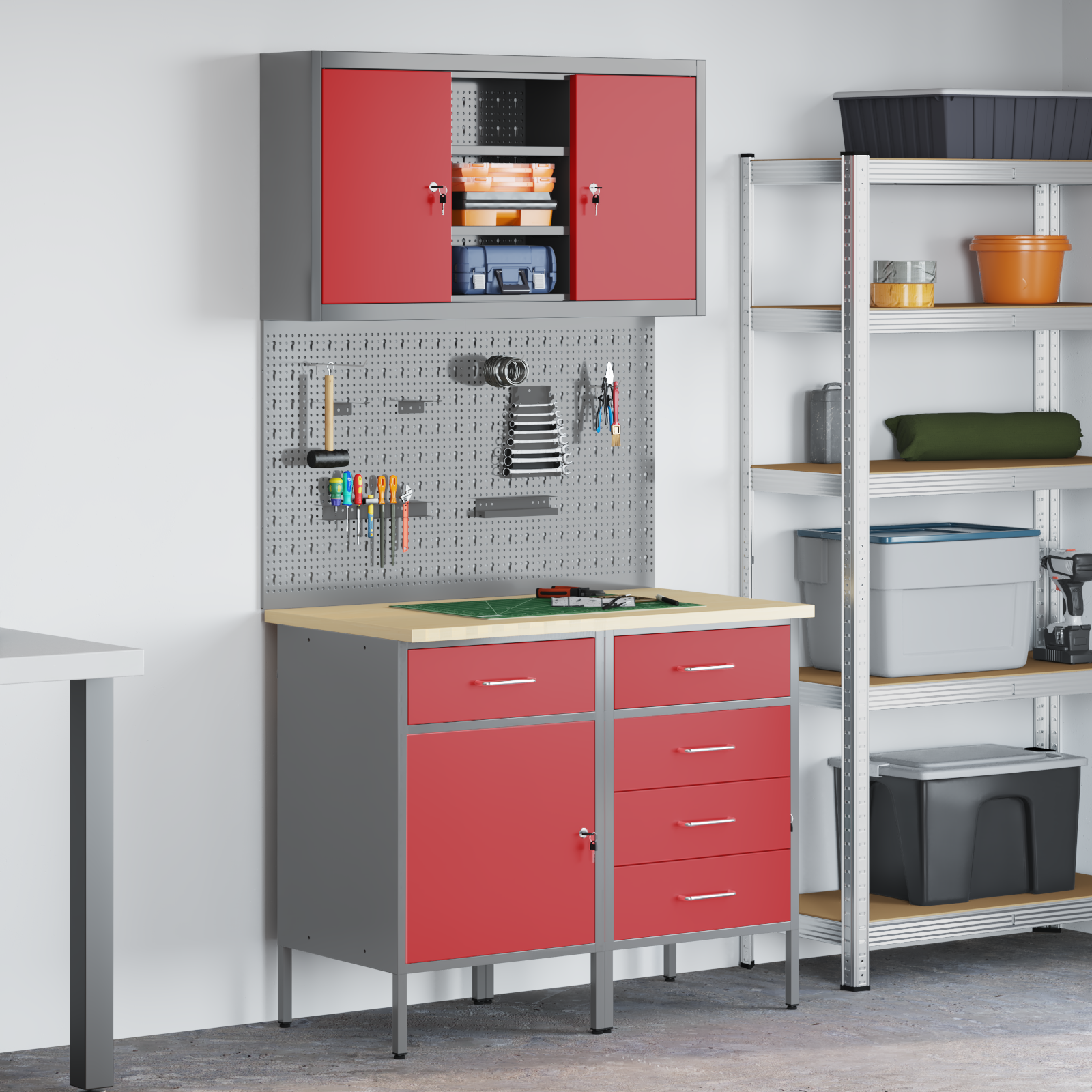 Set banc de lucru, 5 piese, roșu, oțel 3321427 Set banc de lucru, 5 piese, roșu, oțel 3321427 - imagine 1