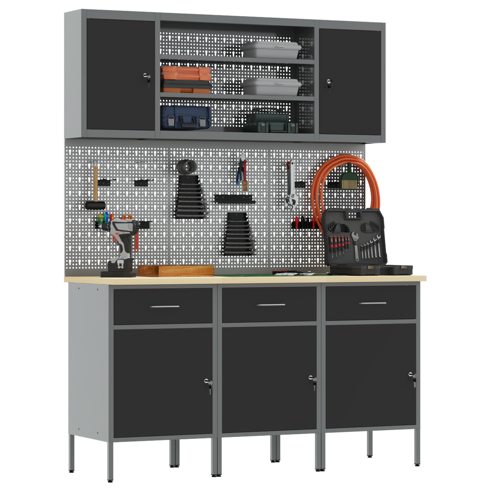 7 Piece Work Bench Set Black Steel - Image 3