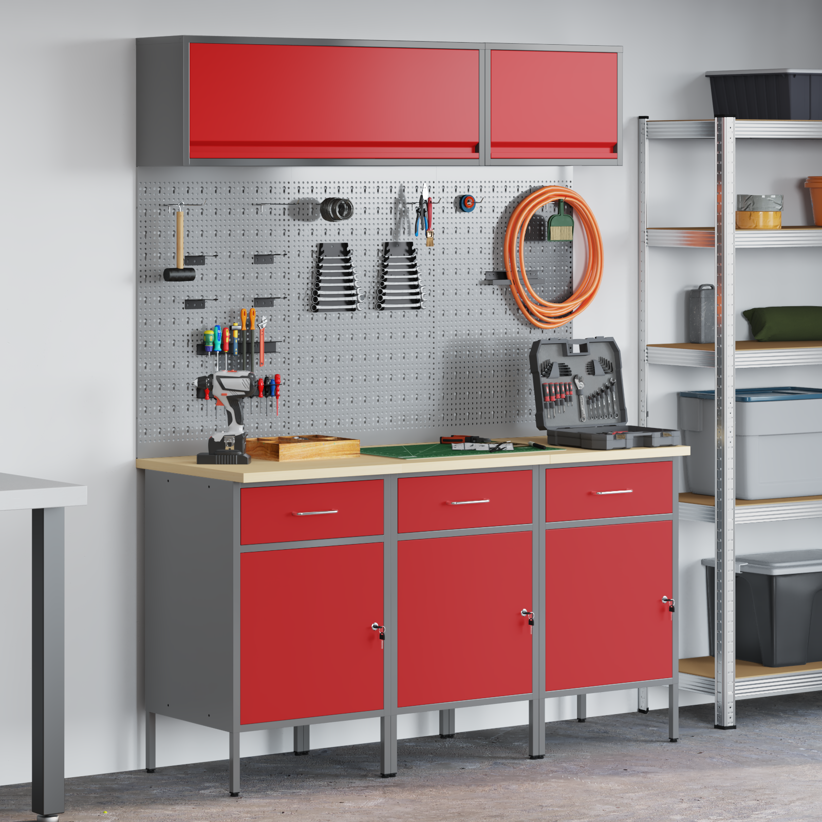 Set banc de lucru, 8 piese, roșu, oțel 3321433 Set banc de lucru, 8 piese, roșu, oțel 3321433 - imagine 1