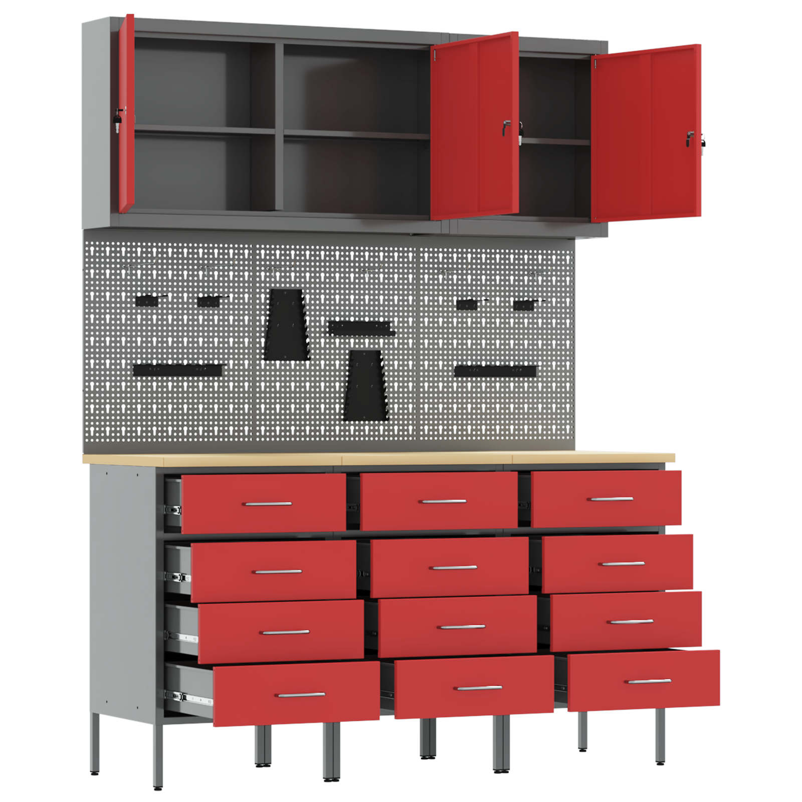 8-dele arbejdsbord og pegboard sæt i rød MDF og metal - Billede 5