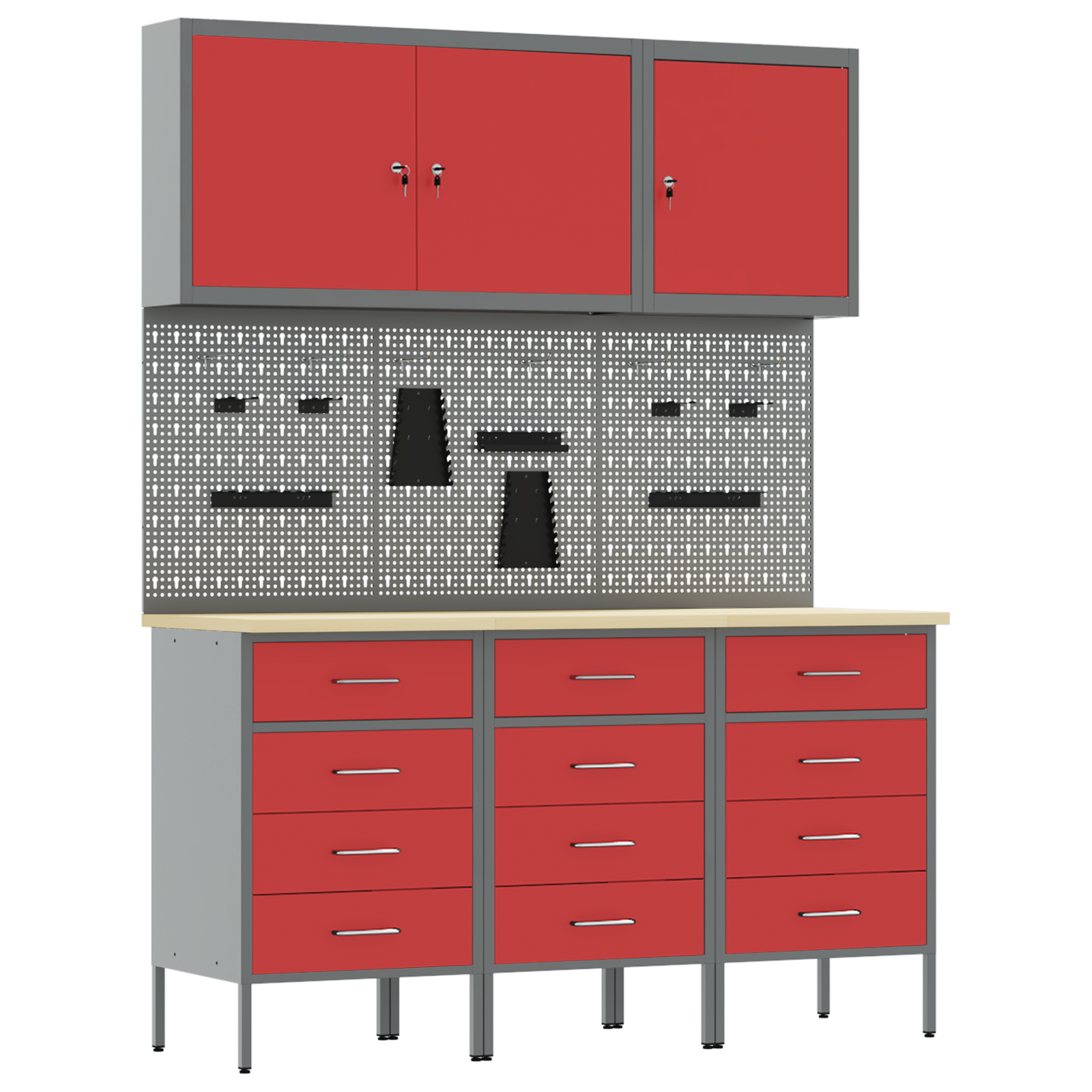 8-dele arbejdsbord og pegboard sæt i rød MDF og metal - Billede 2