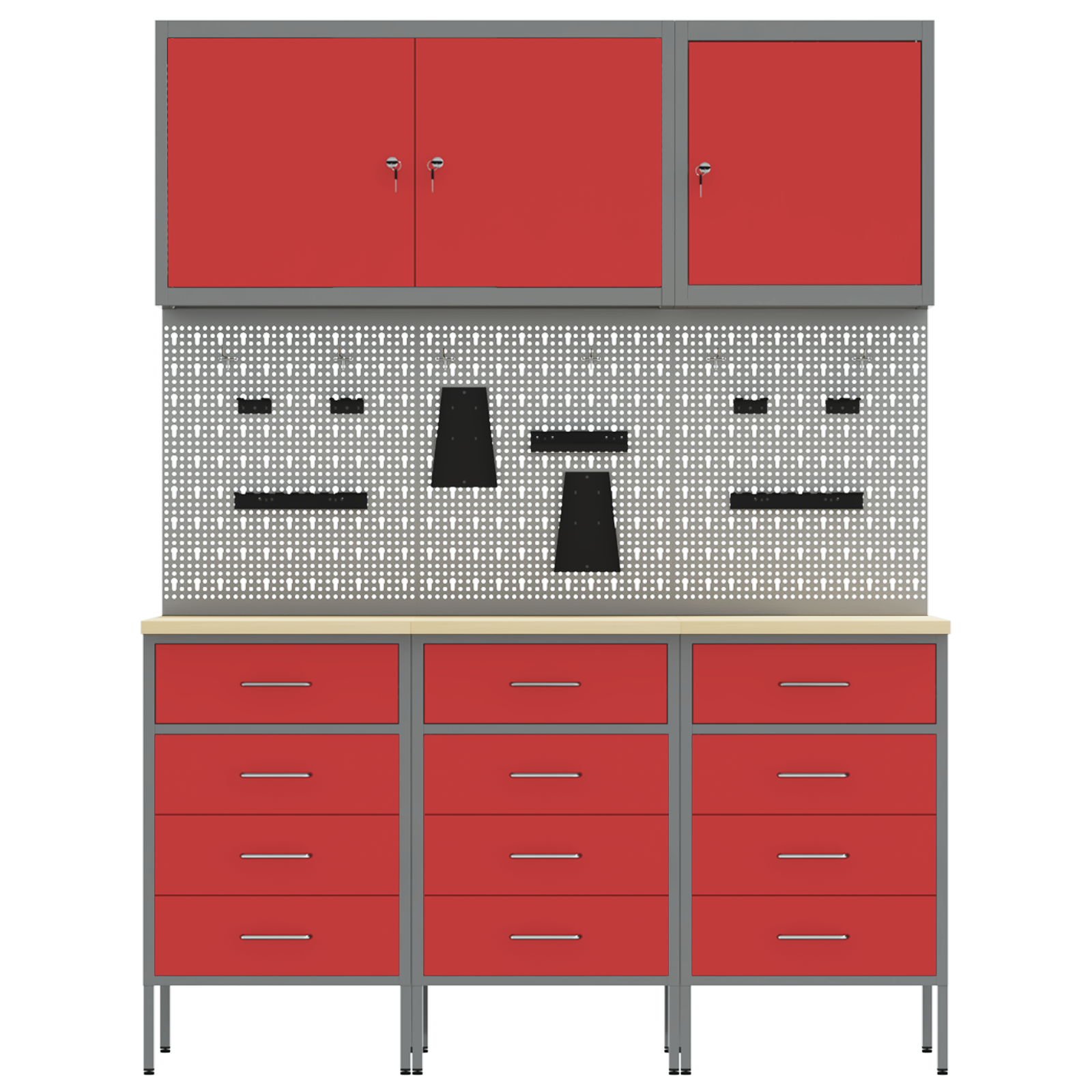 8-dele arbejdsbord og pegboard sæt i rød MDF og metal - Billede 9