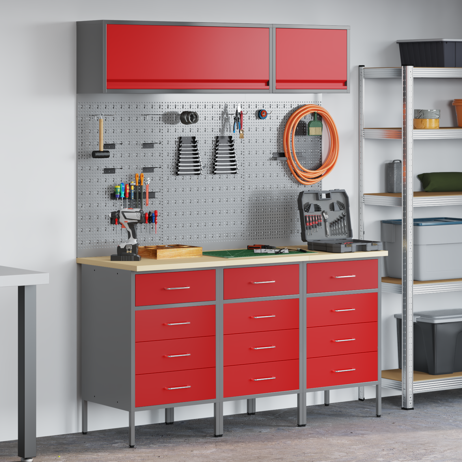 Set banc de lucru, 8 piese, roșu, oțel 3321439 Set banc de lucru, 8 piese, roșu, oțel 3321439 - imagine 1