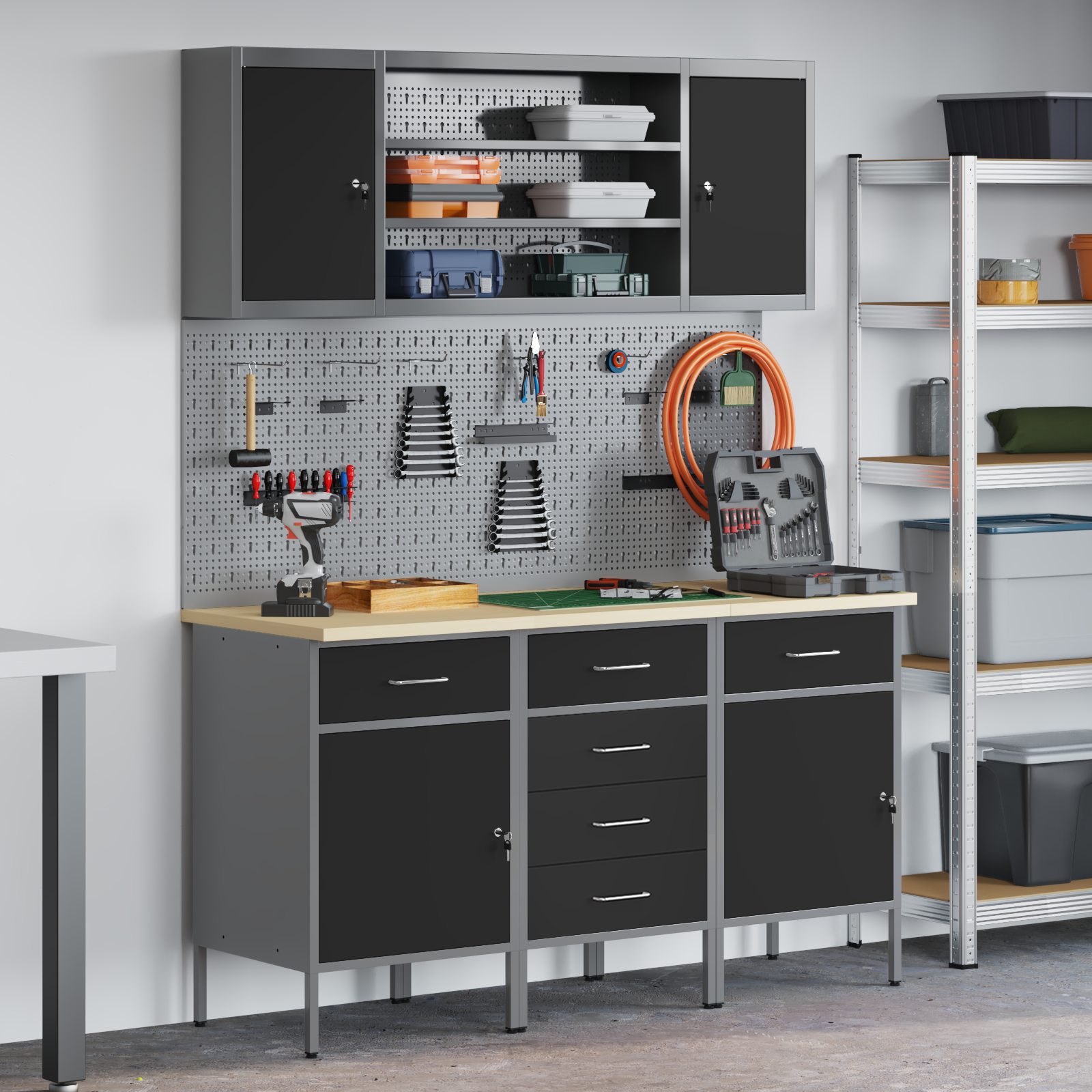 7-Piece Workbench Set in Black Steel