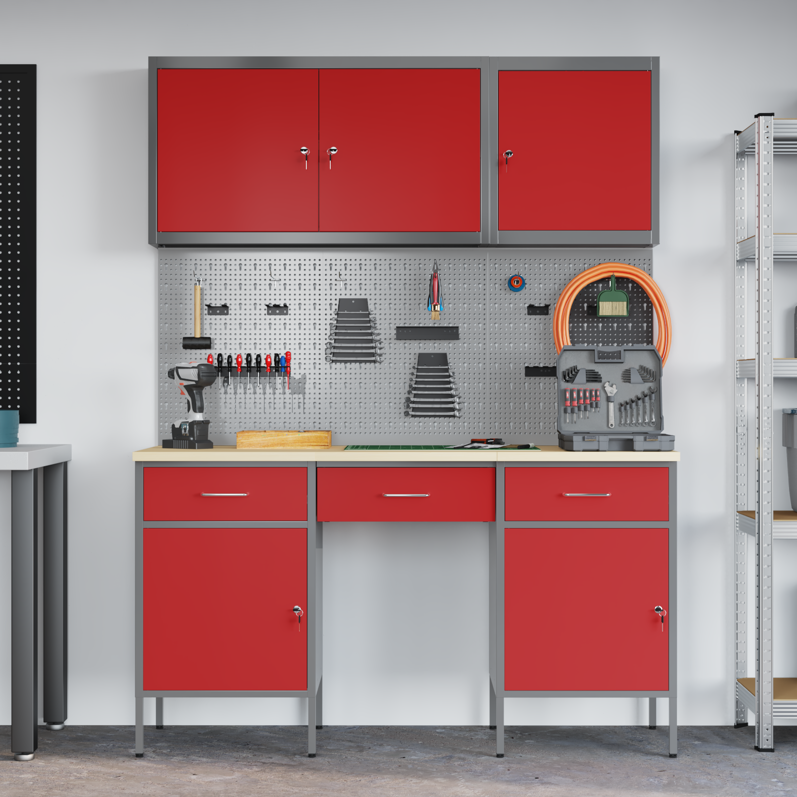 8-Piece Red Steel Workbench Set - Image 4