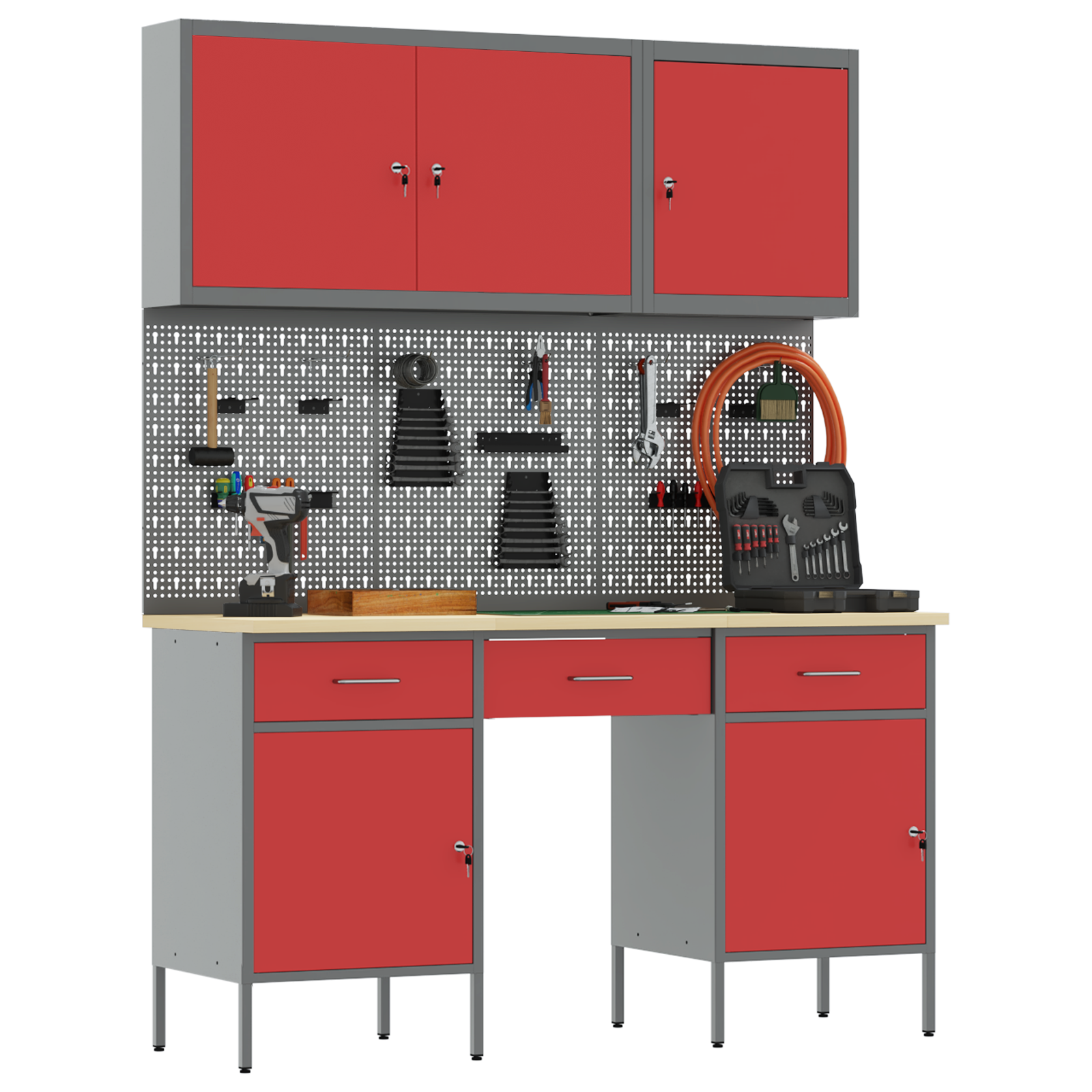 8-Piece Red Steel Workbench Set - Image 3