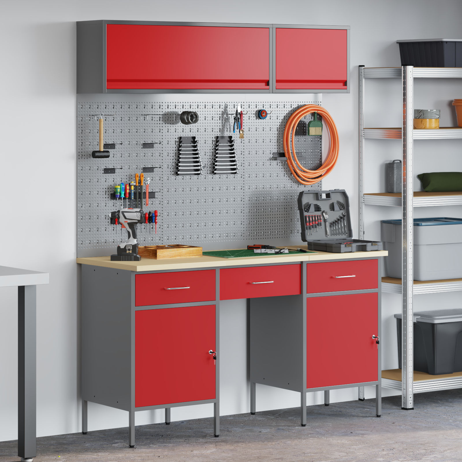 Set banc de lucru, 8 piese, roșu, oțel 3321457 Set banc de lucru, 8 piese, roșu, oțel 3321457 - imagine 1