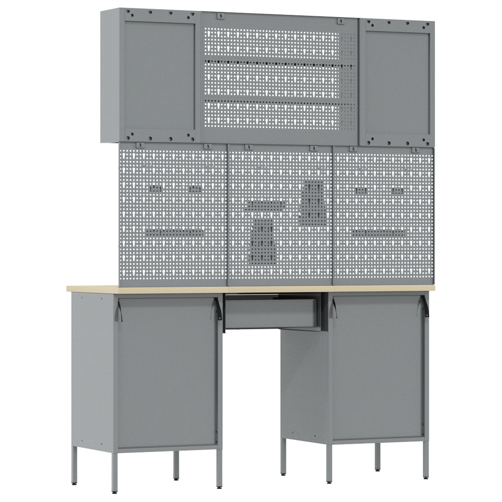 7-Piece Work Cabinet and Pegboard Set - Black MDF & Metal - Image 6