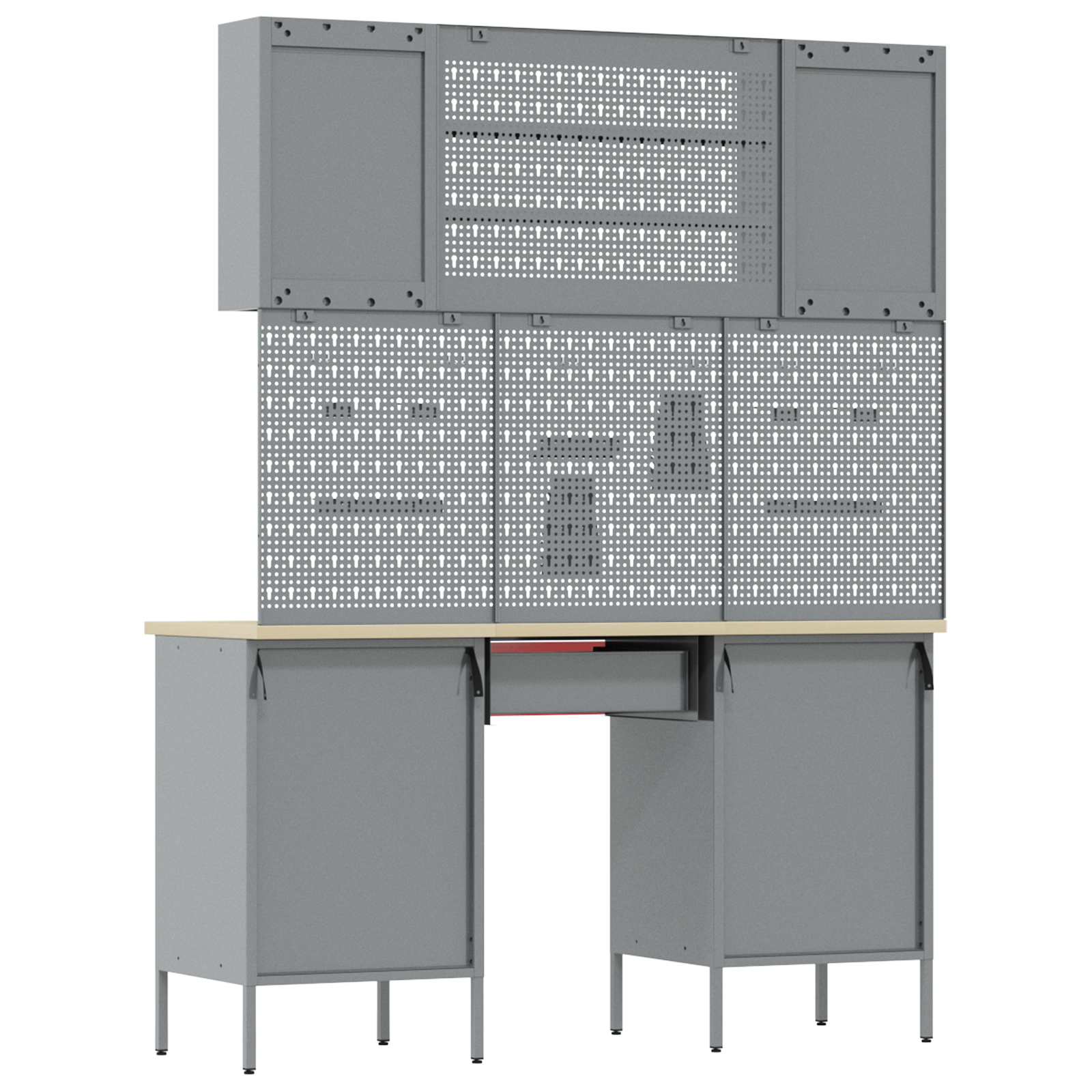 7-Piece Work Cabinet and Pegboard Set in Red MDF and Metal - Image 6