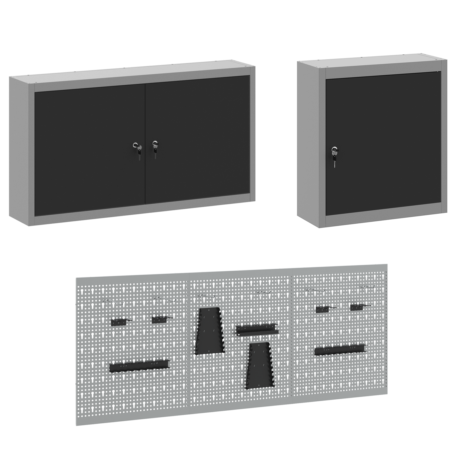 8-Piece Work Cabinet and Pegboard Set in Black MDF and Metal - Image 7