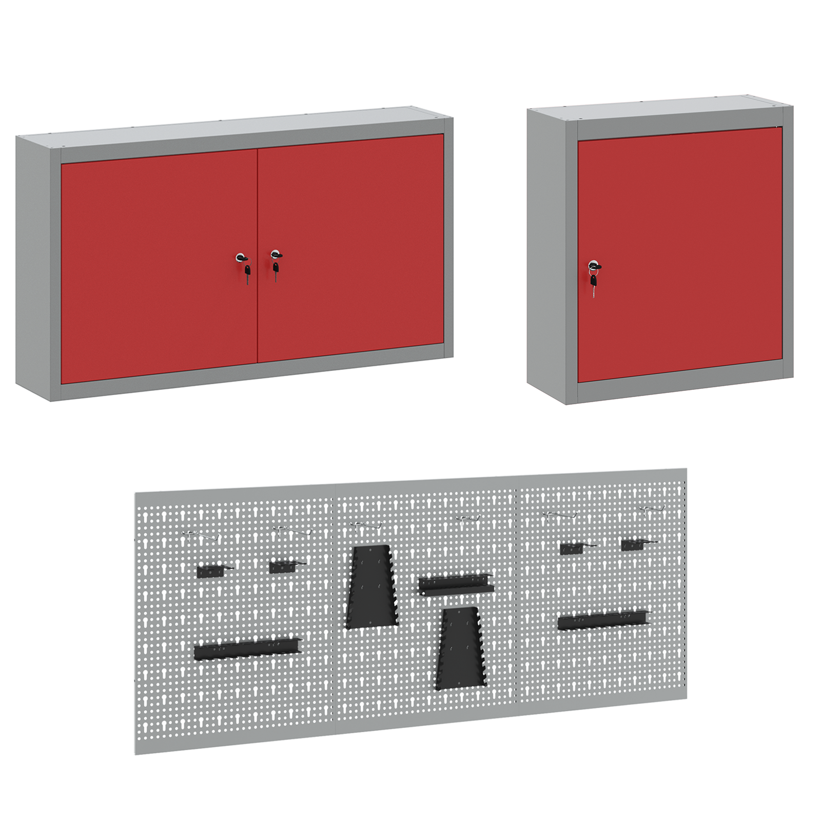 8 Piece Work Cabinet and Pegboard Set Red MDF and Metal - Image 7