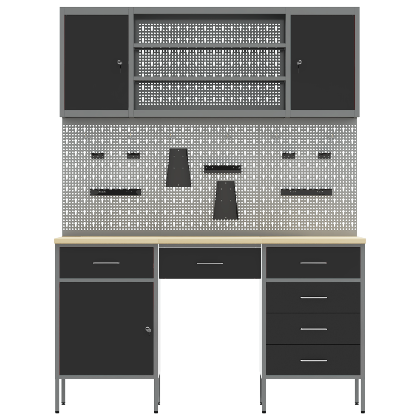 7-Piece Work Cabinet and Pegboard Set in Black MDF and Metal - Image 8