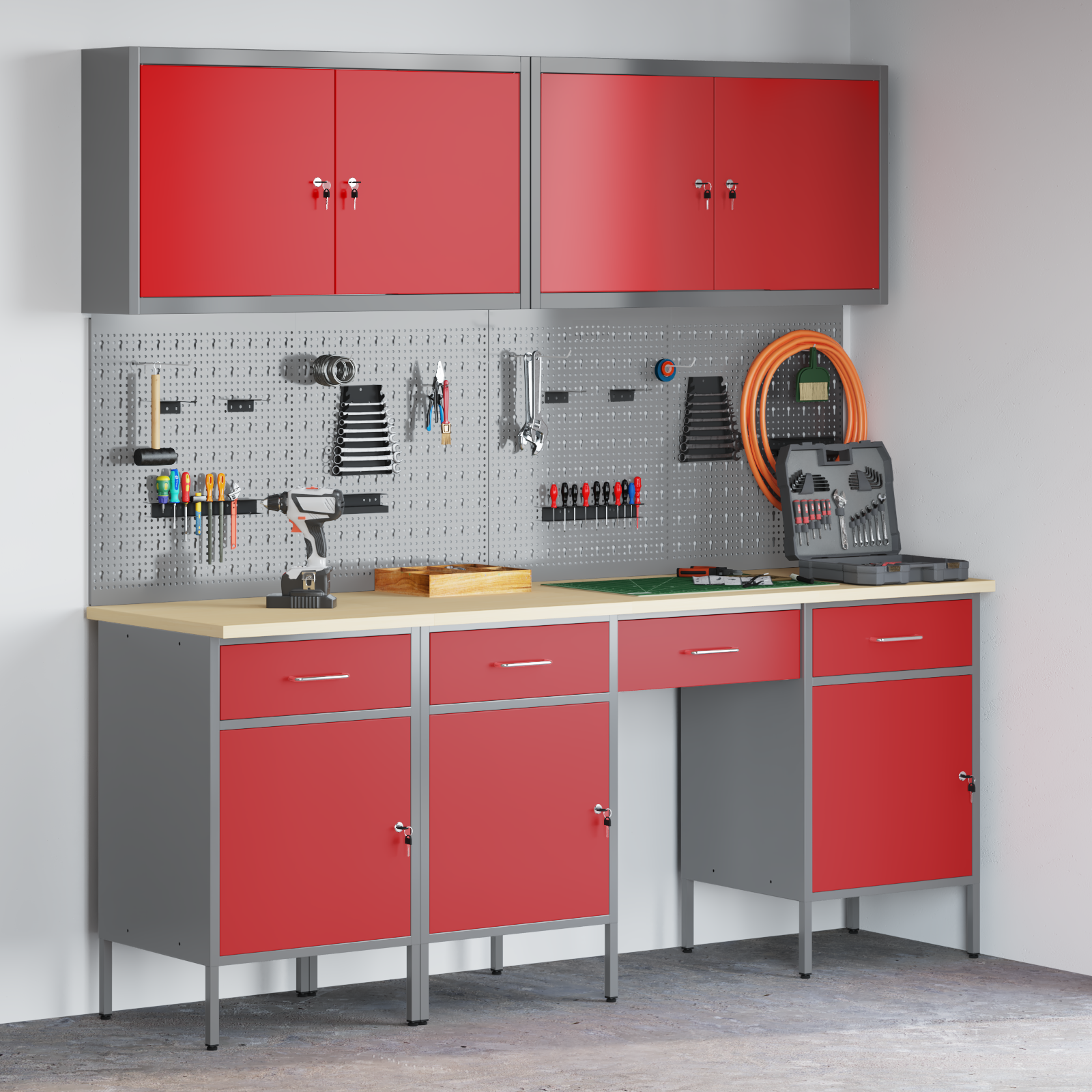 Set banc de lucru, 10 piese, roșu, oțel 3321471 Set banc de lucru, 10 piese, roșu, oțel 3321471 - imagine 1