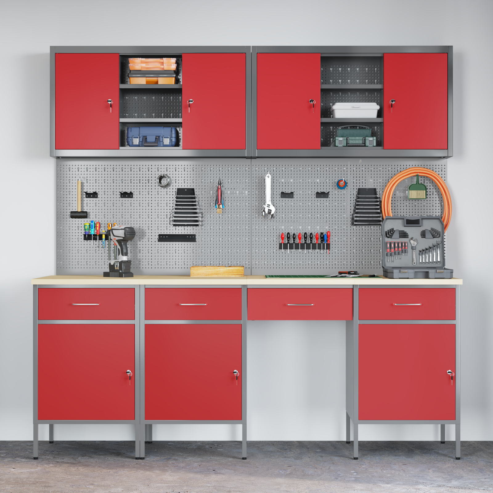 10-Piece Red Steel Workbench Set - Image 4