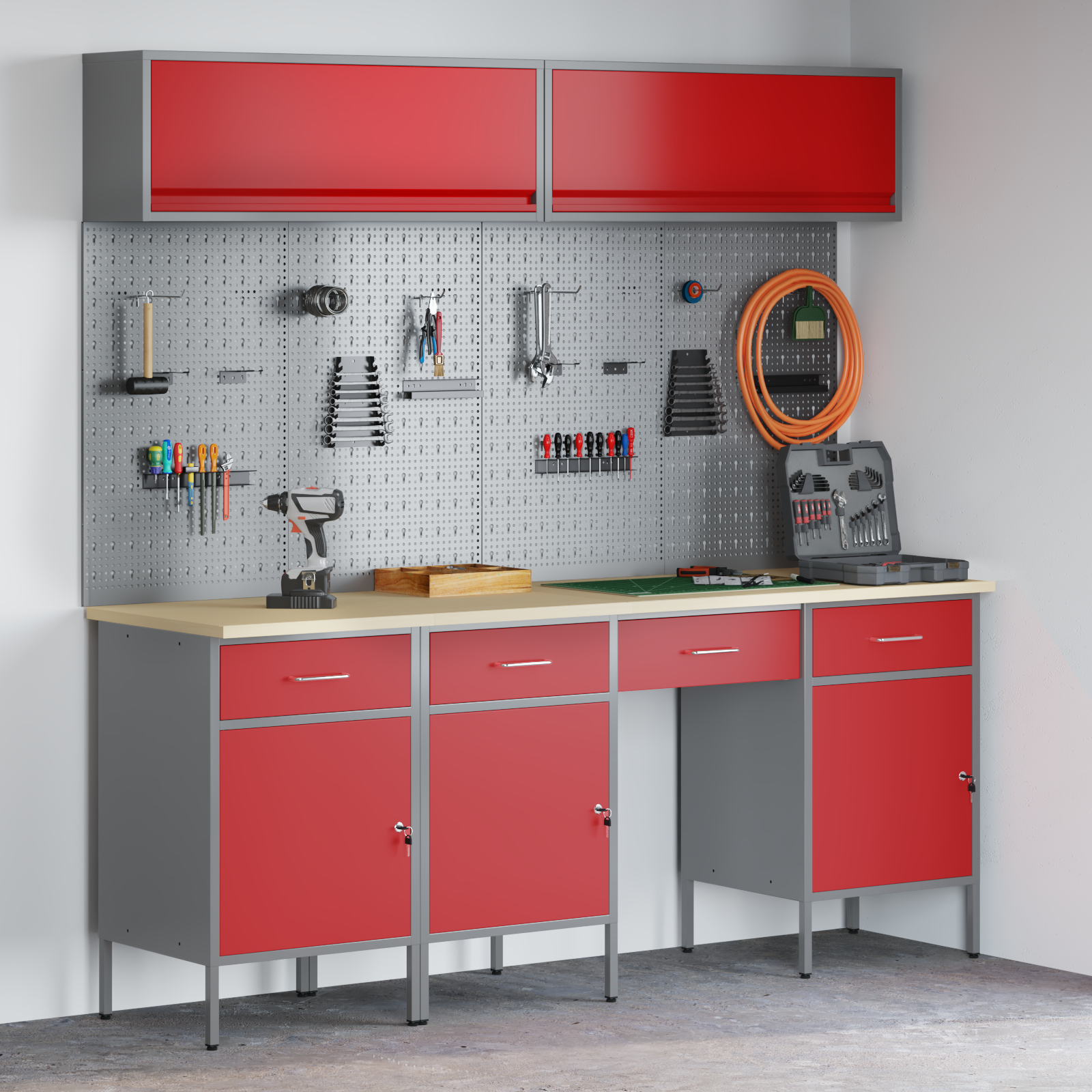 Set banc de lucru, 10 piese, roșu, oțel 3321475 Set banc de lucru, 10 piese, roșu, oțel 3321475 - imagine 1