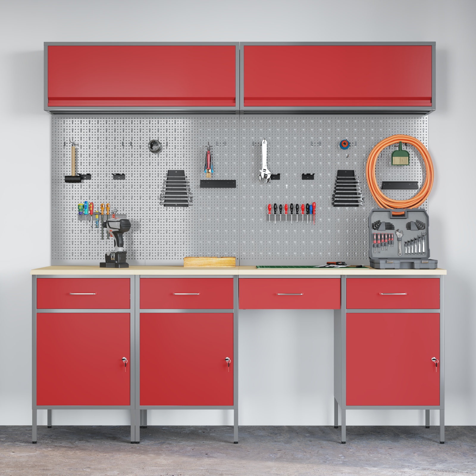 Werkkast set met lade met opslag met slot 10 pcs Rood - Afbeelding 4