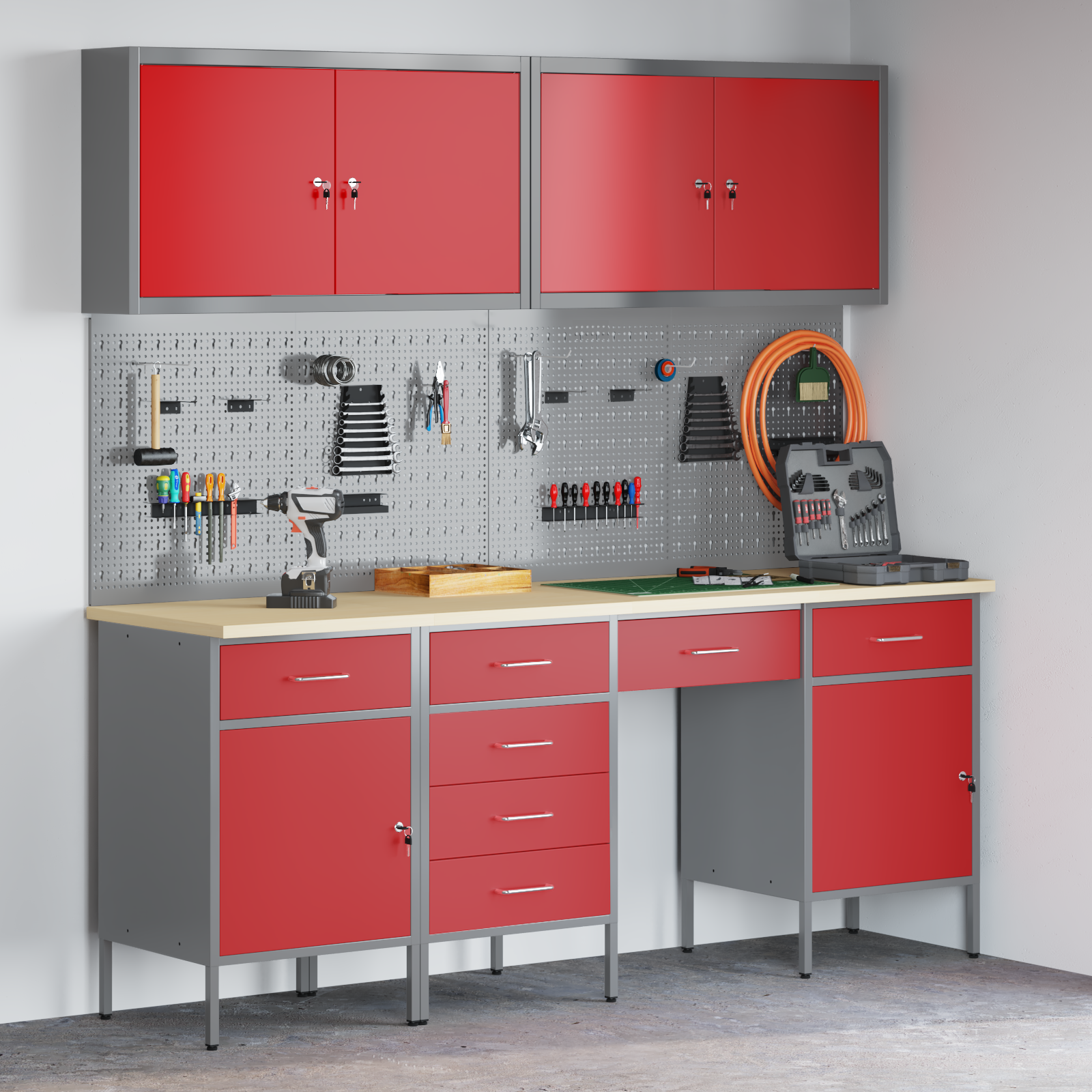 Set banc de lucru, 10 piese, roșu, oțel 3321477 Set banc de lucru, 10 piese, roșu, oțel 3321477 - imagine 1