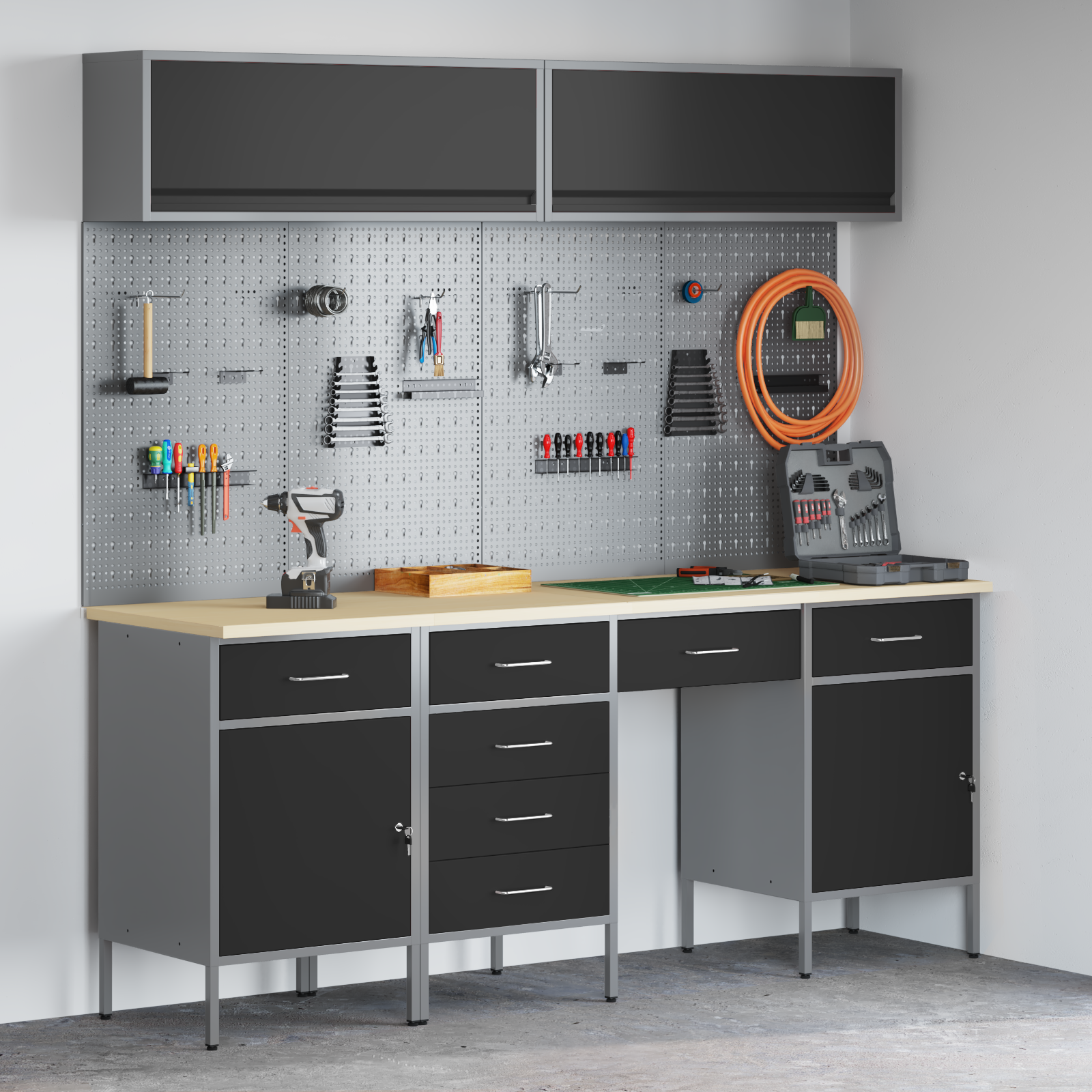 Set banc de lucru, 10 piese, negru, oțel 3321480 Set banc de lucru, 10 piese, negru, oțel 3321480 - imagine 1