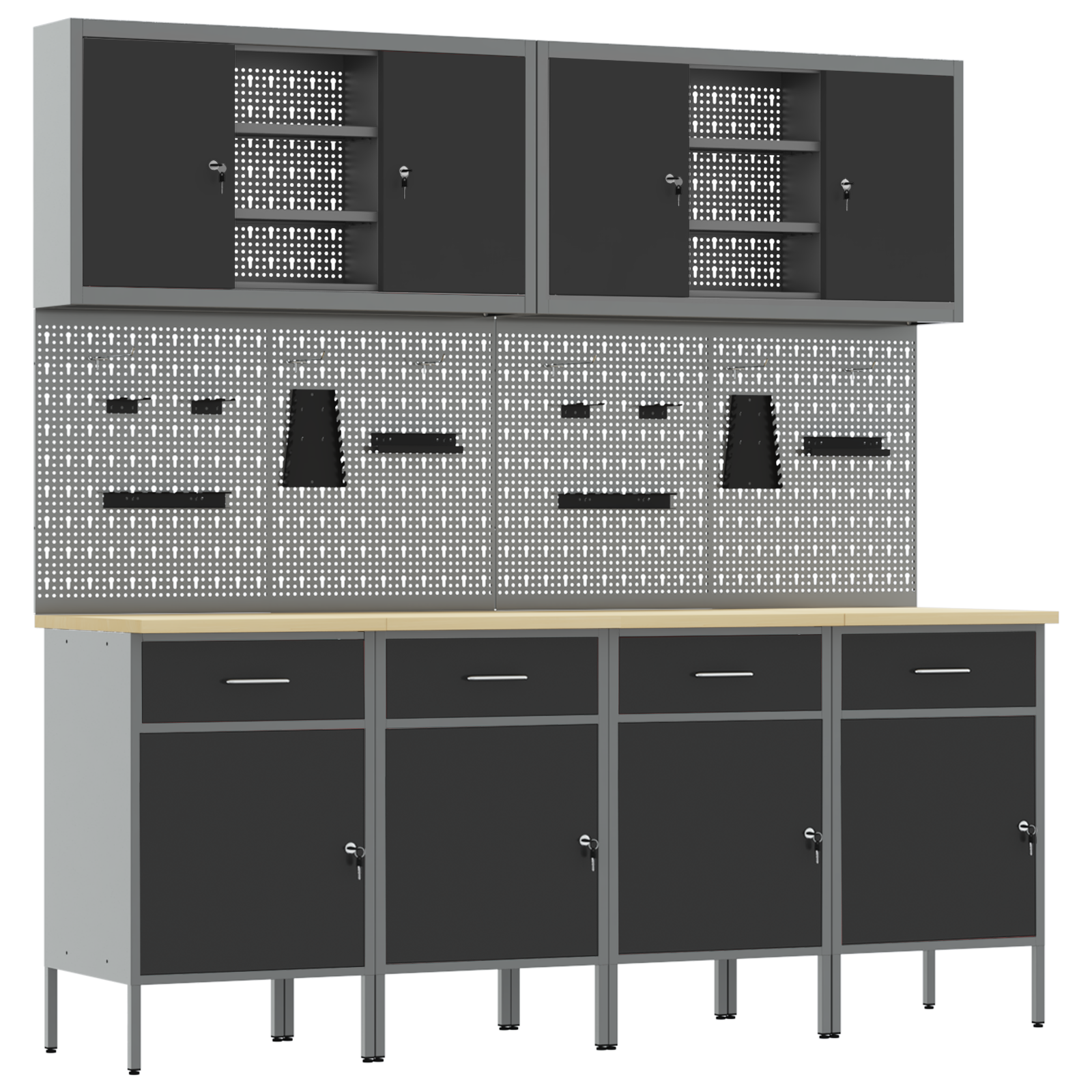 10-Piece Work Cabinet and Pegboard Set - Black MDF and Metal - Image 2