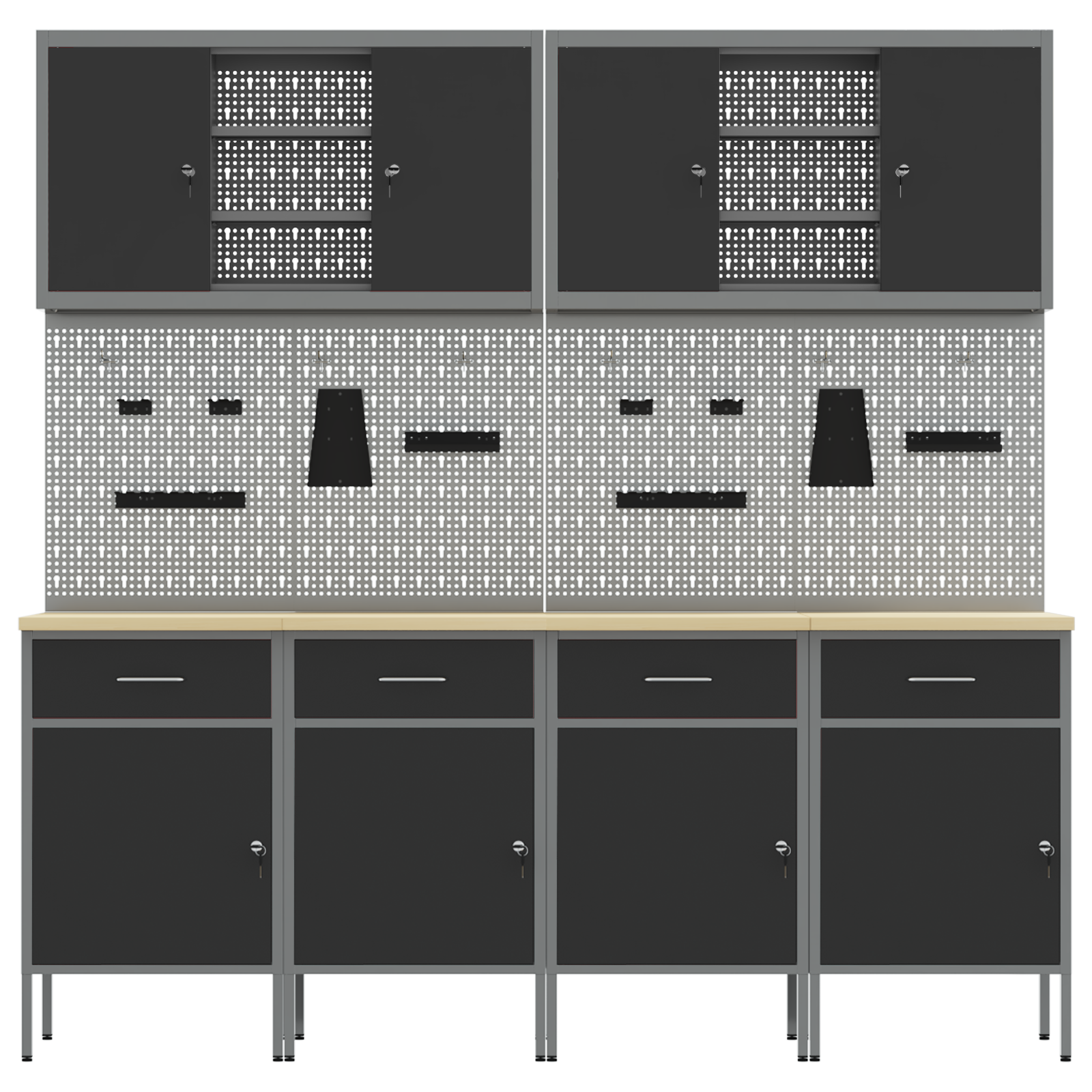 10-Piece Work Cabinet and Pegboard Set - Black MDF and Metal - Image 9