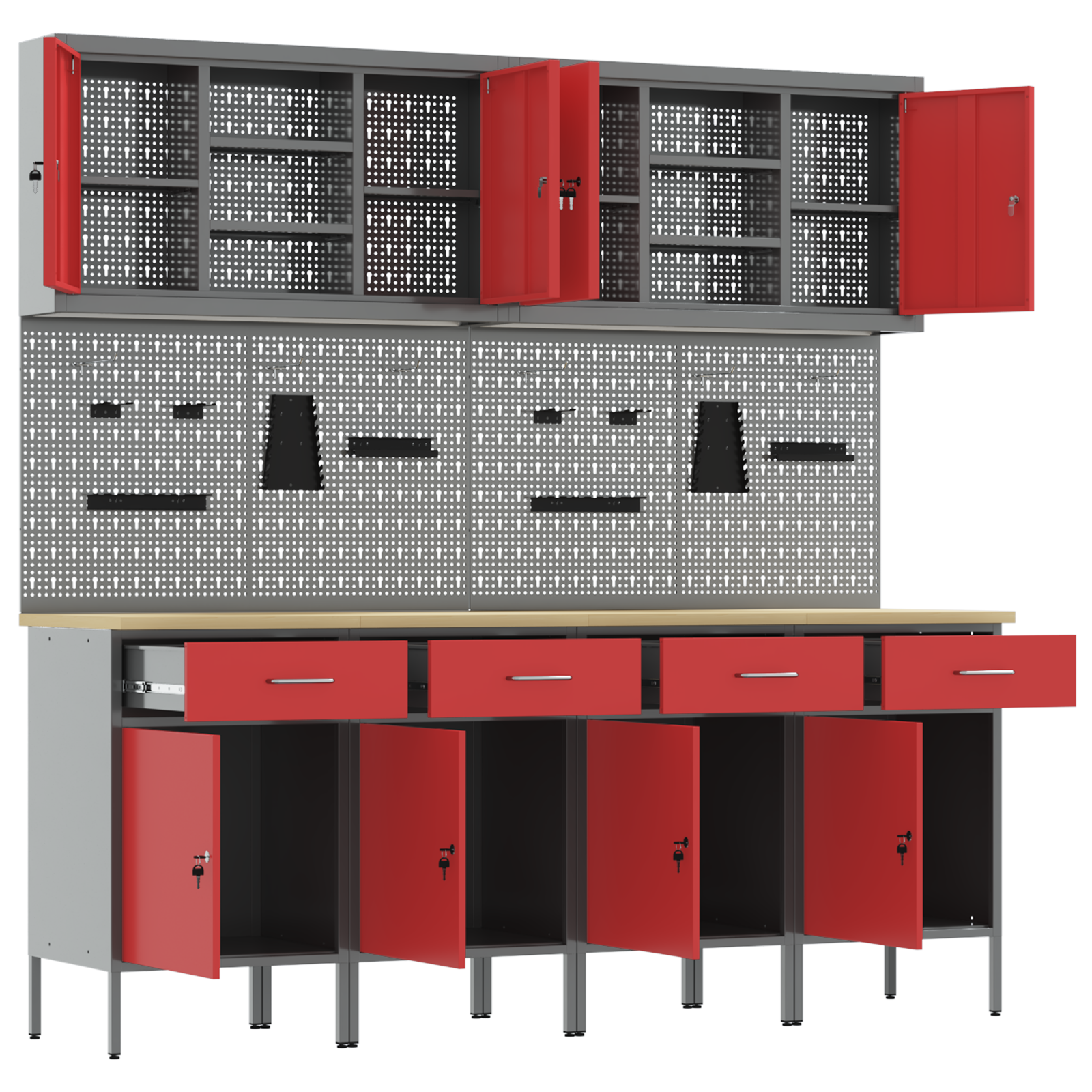 10 Piece Work Cabinet and Pegboard Set in Red MDF and Metal - Image 6