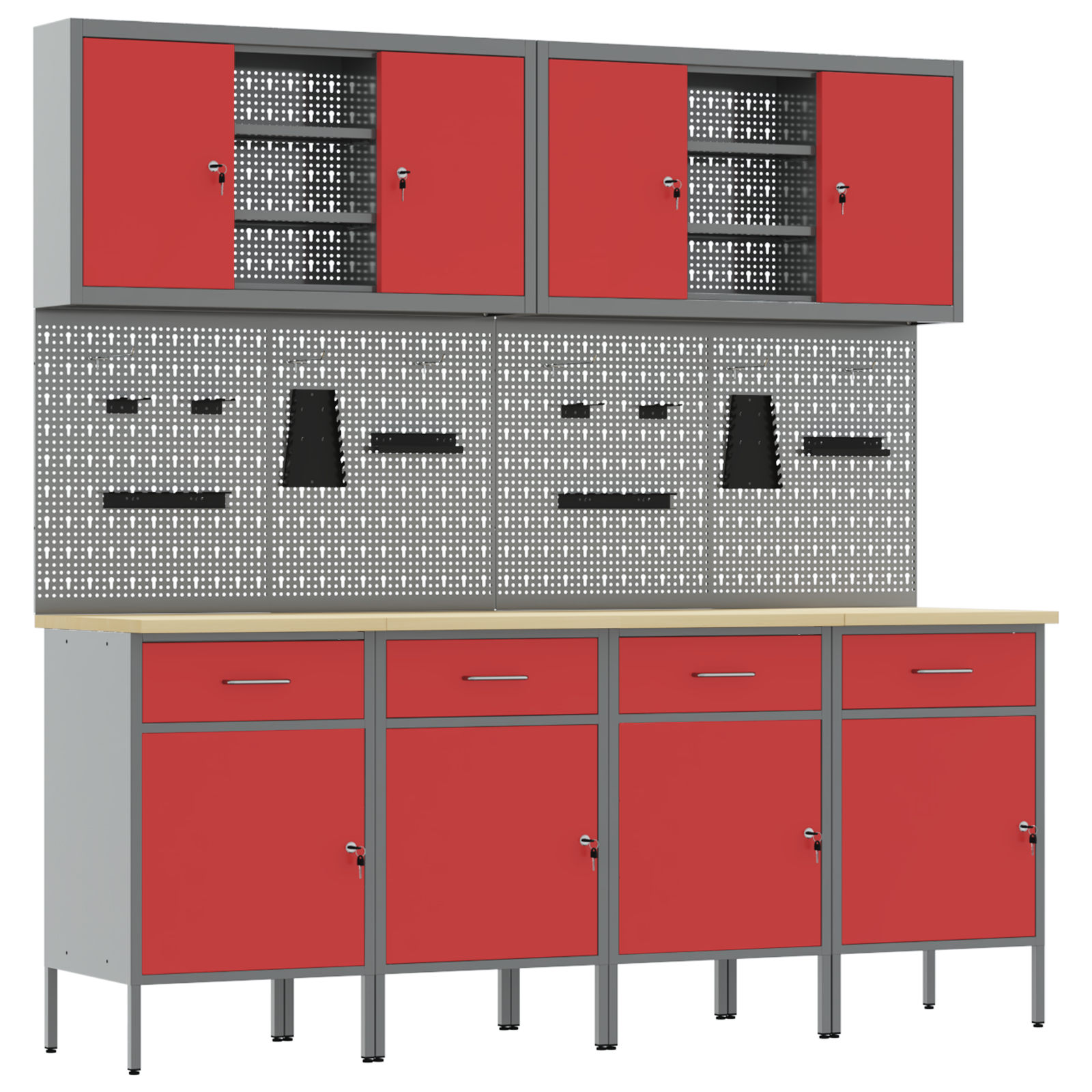 10 Piece Work Cabinet and Pegboard Set in Red MDF and Metal - Image 5