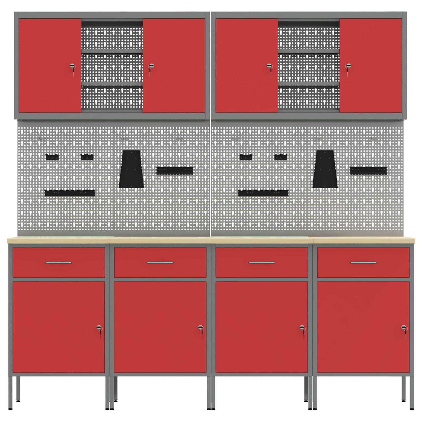 10 Piece Work Cabinet and Pegboard Set in Red MDF and Metal - Image 10