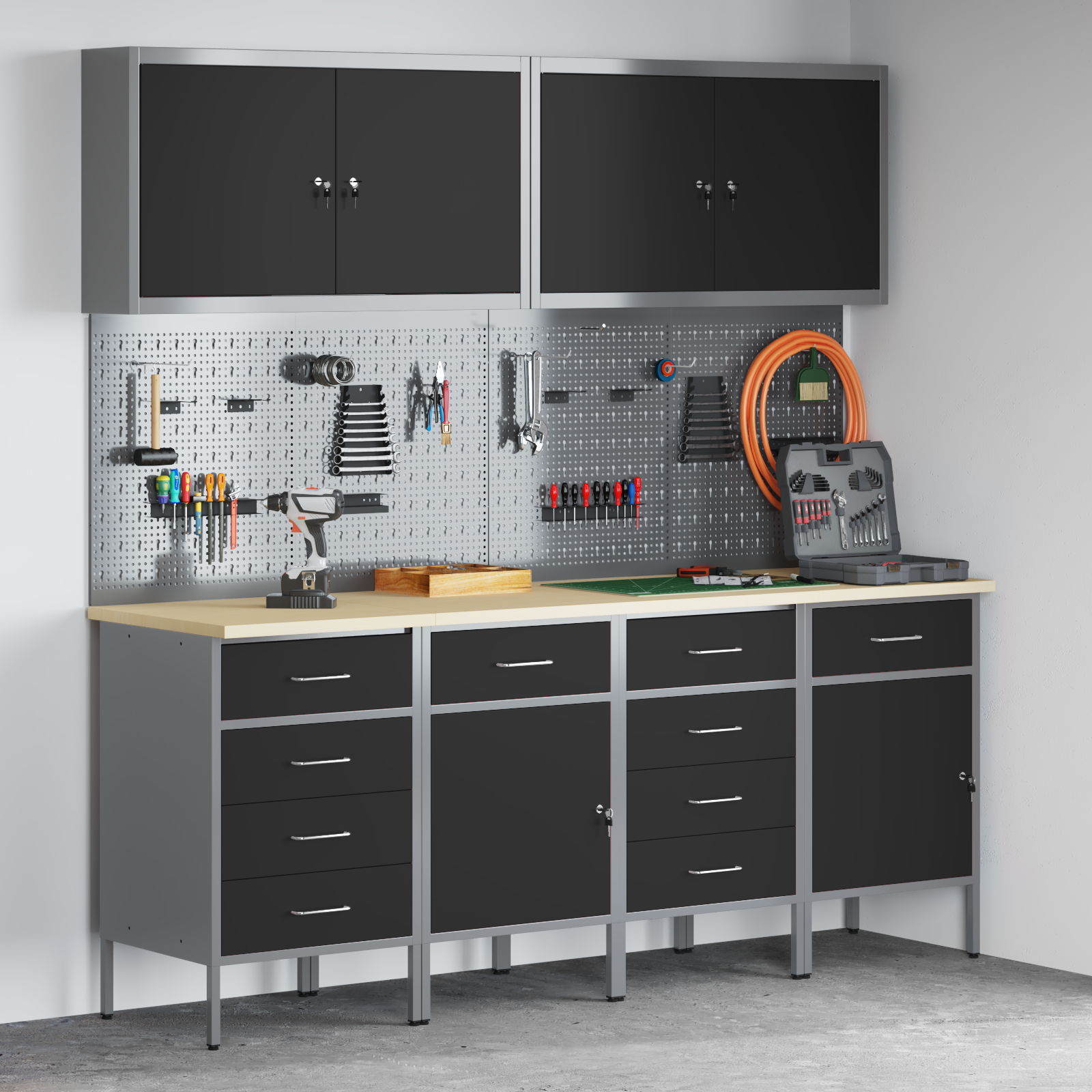 Work Cabinet Set Set of 10 Black Steel 200 x 55 x 200 cm