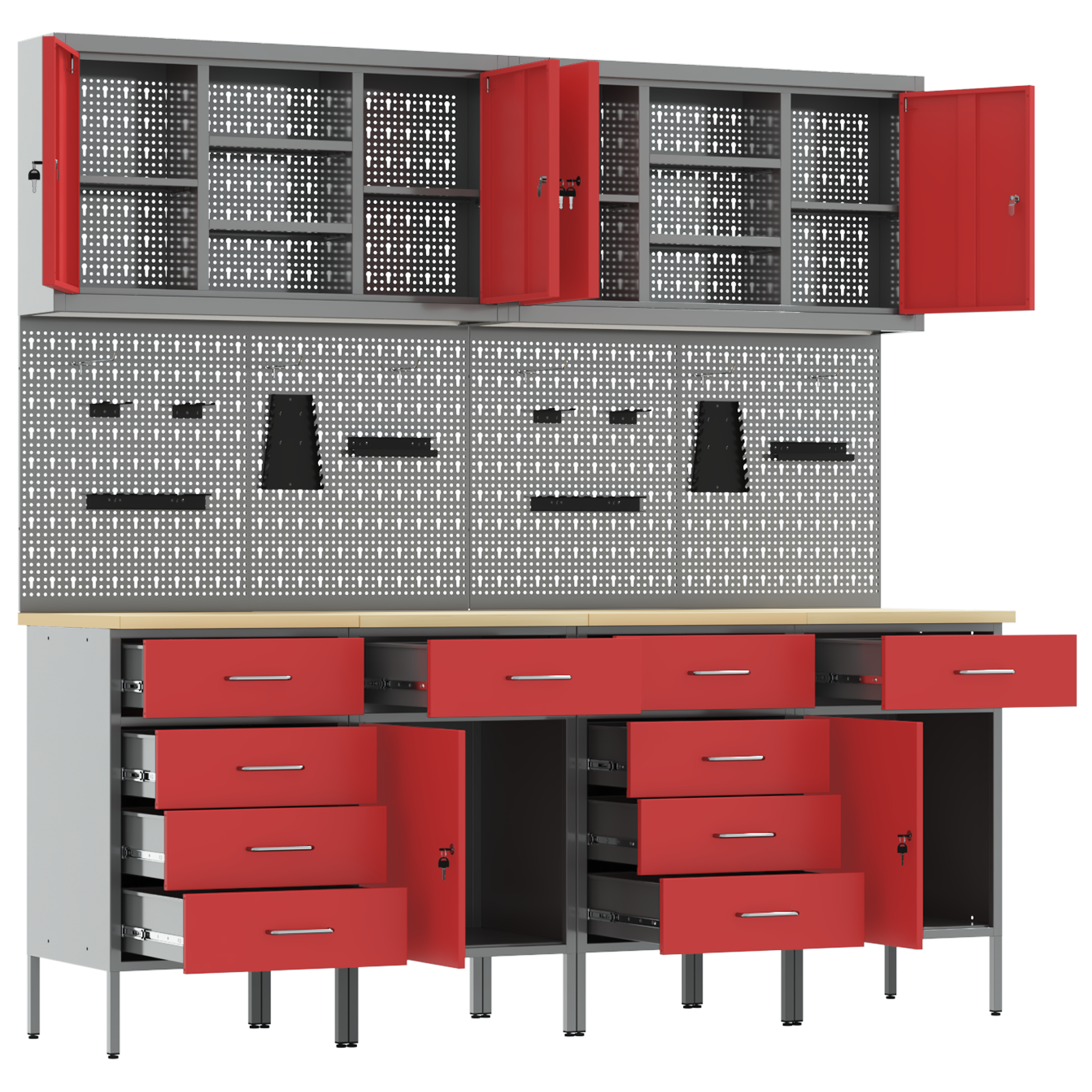 10-Piece Work Cabinet and Pegboard Set - Red MDF and Metal - Image 5
