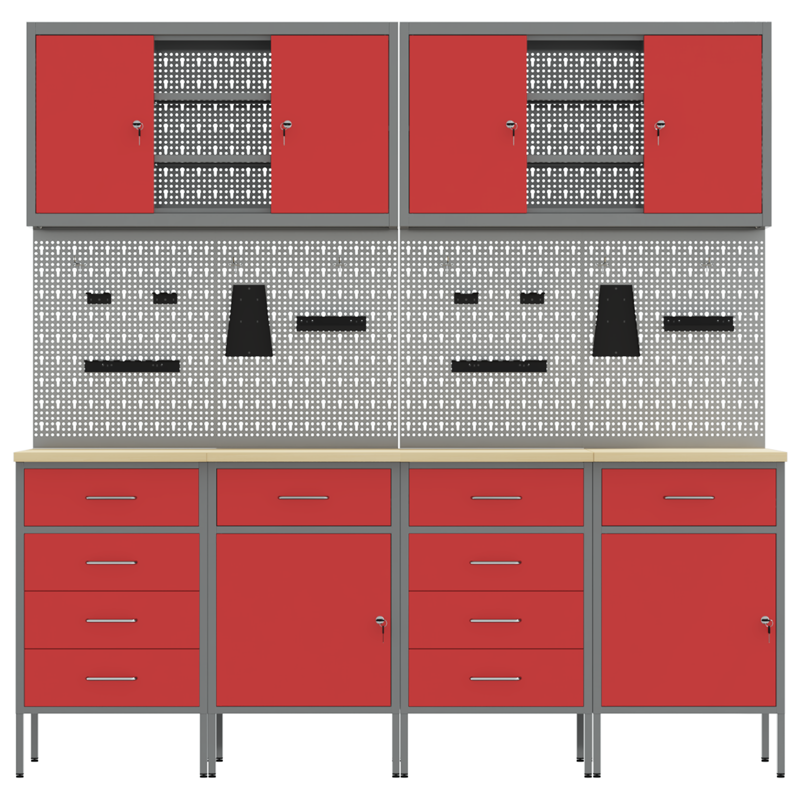10-Piece Work Cabinet and Pegboard Set - Red MDF and Metal - Image 9