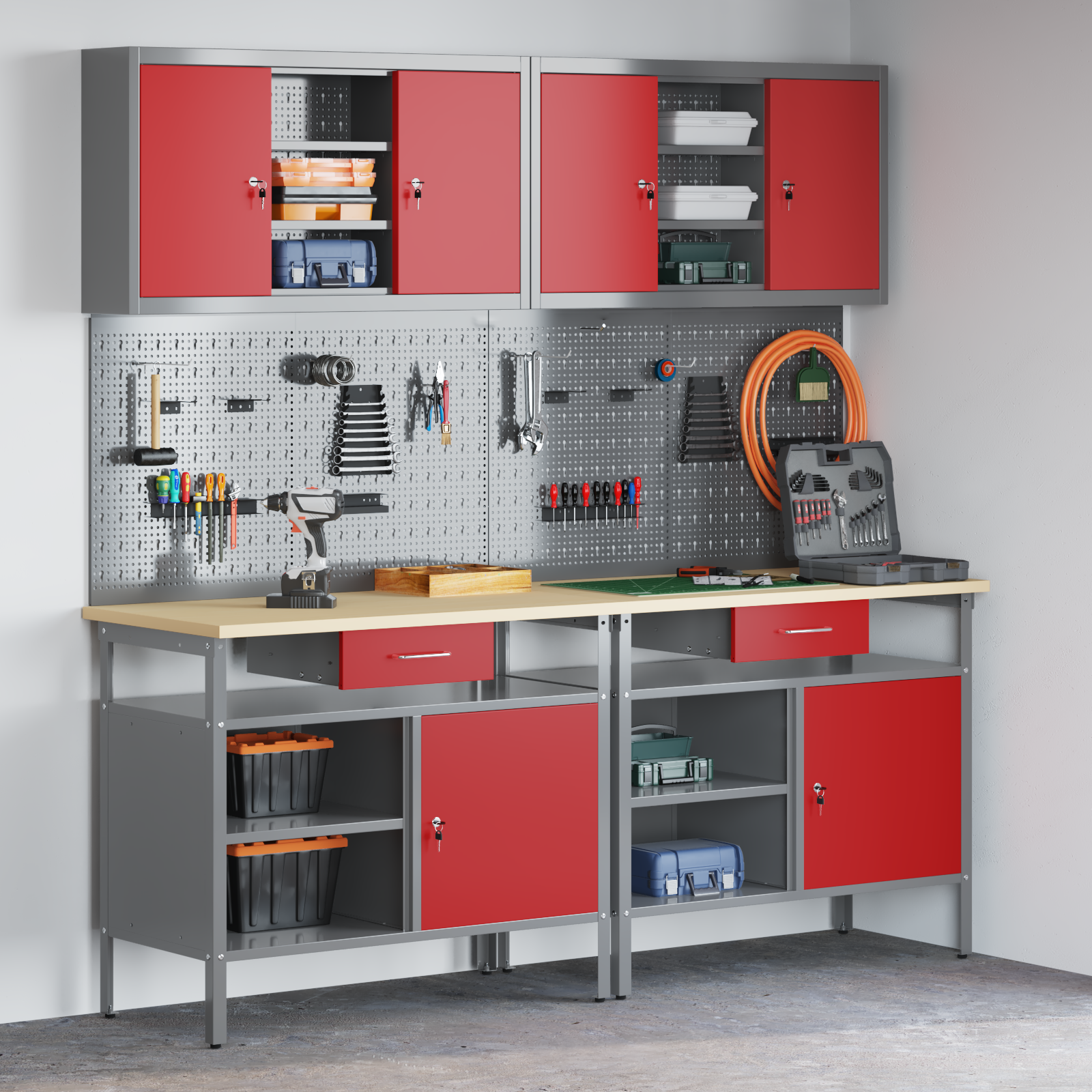 8 Piece Work Bench Set Red Steel