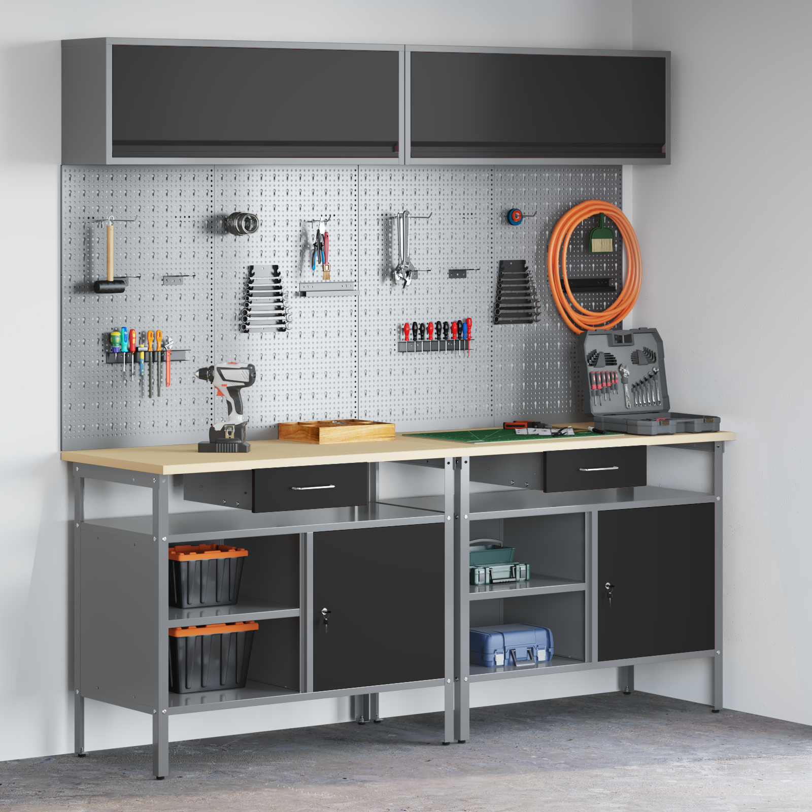 Set de banc de lucru vidaXL, 8 piese, oțel negru Set de banc de lucru vidaXL, 8 piese, oțel negru - imagine 1